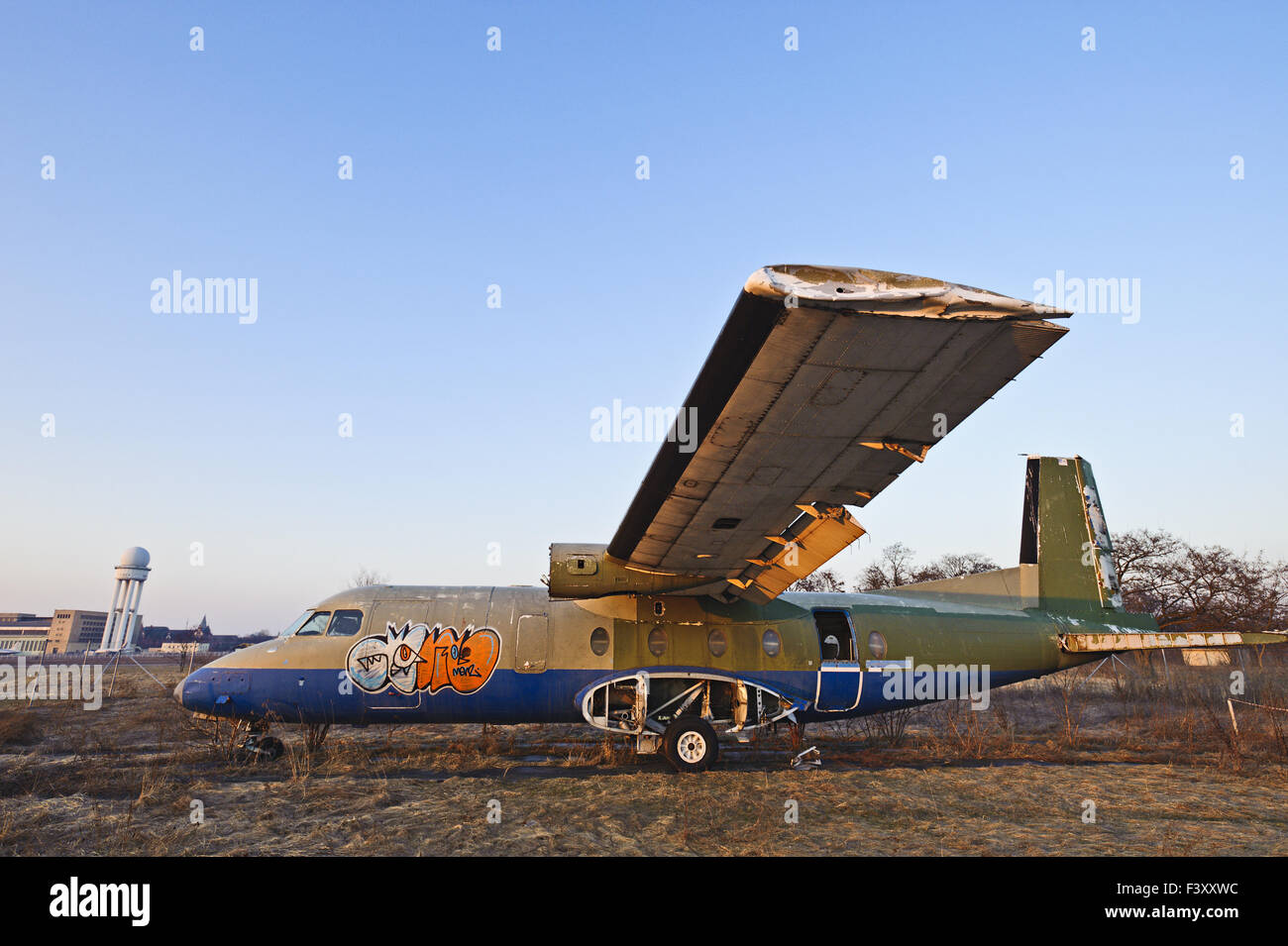 Training aircraft at Tempelhof Park, Berlin Stock Photo