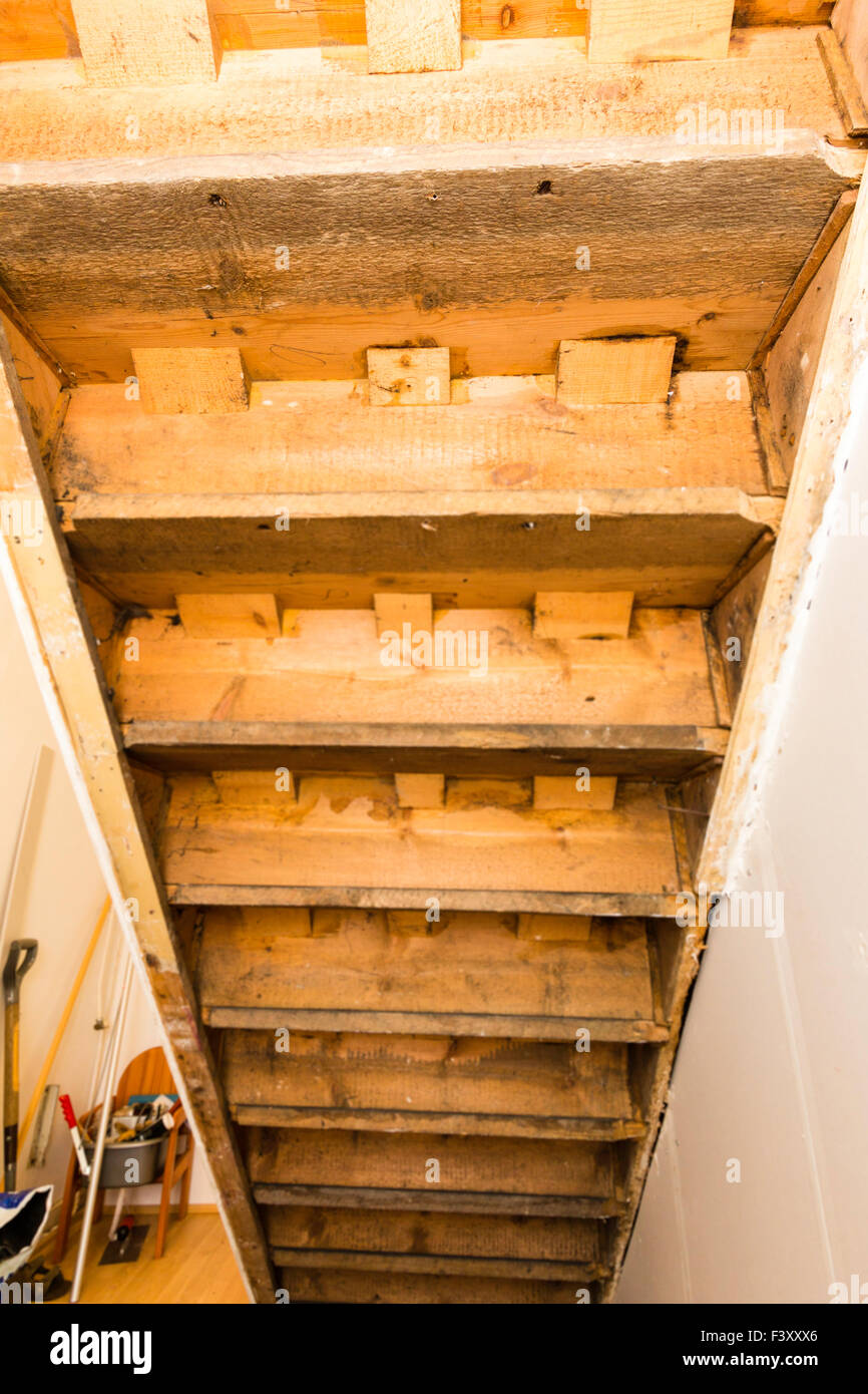 Victorian staircase, The underside of a Victorian staircase showing construction and carpentry