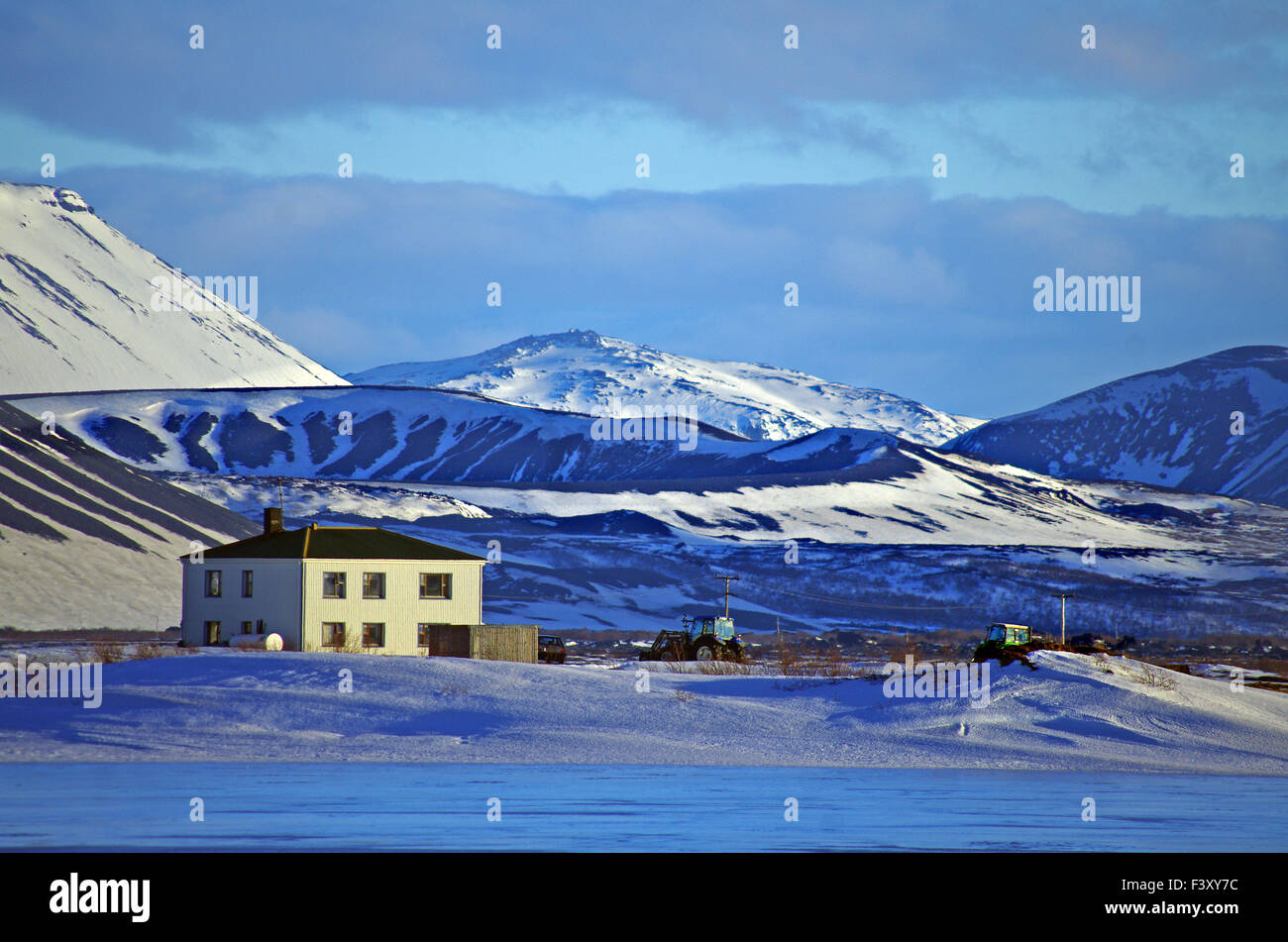 Lonely house at lake myvatn Stock Photo Alamy