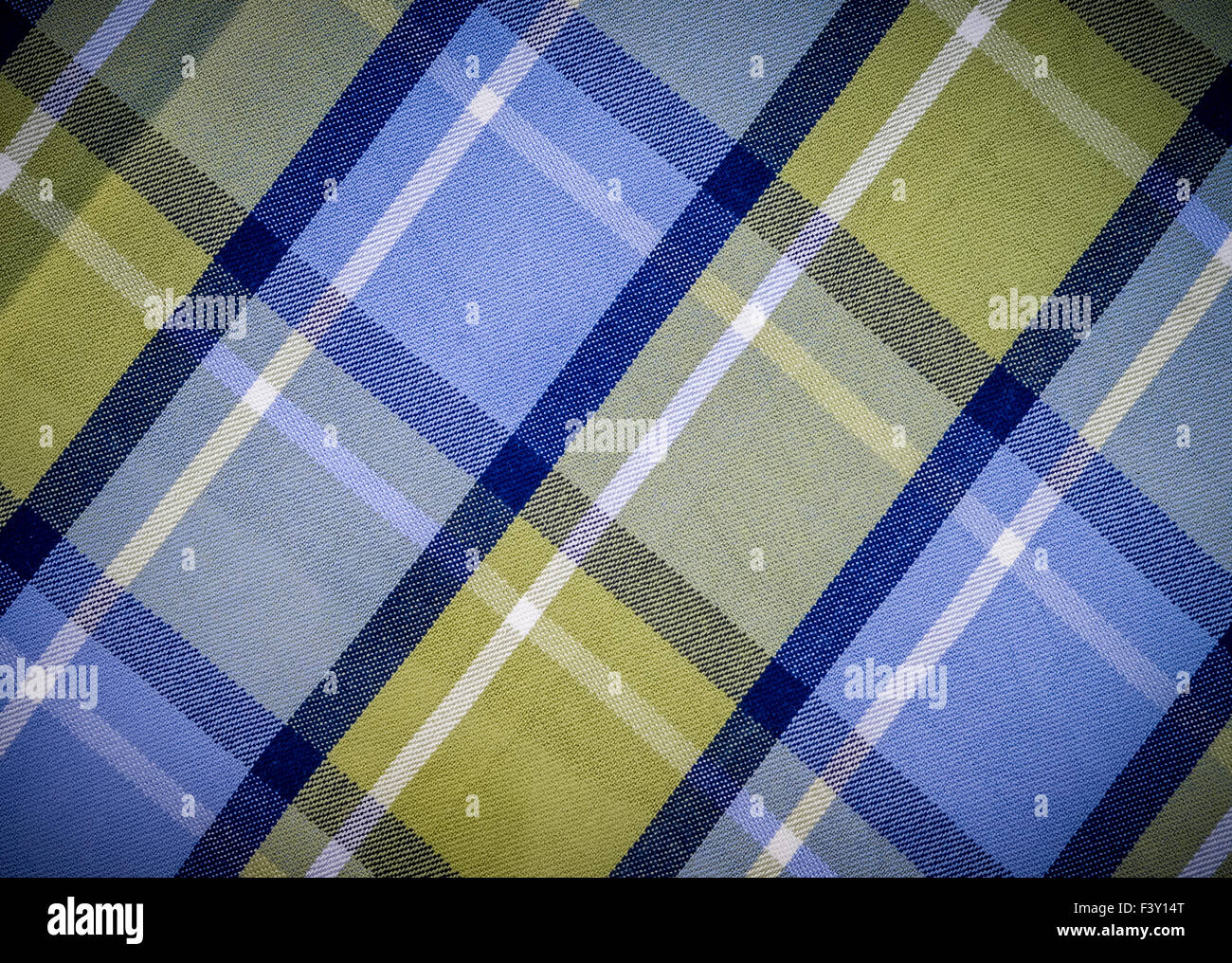 Blue And Green Checked Fabric Stock Photo