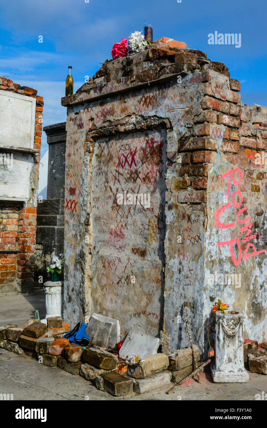 The Voodoo Priestess Marie Laveau's crypt in the St Louis Cemetery Number One in New Orleans, LA Stock Photo