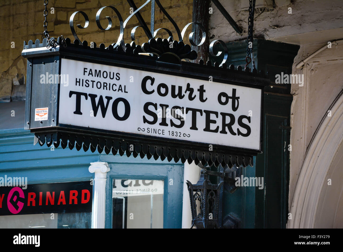 Entrance sign, Court of Two Sisters is a famously historical restaurant on Royal Street in the French Quarter of New Orleans, LA Stock Photo