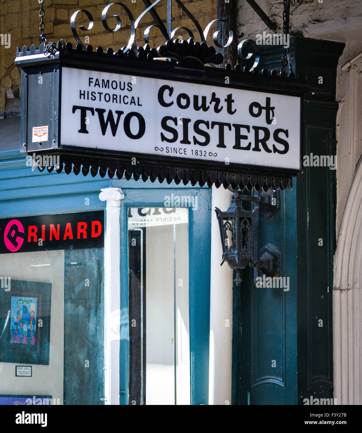 Entrance sign, Court of Two Sisters is a famously historical restaurant on Royal Street in the French Quarter of New Orleans, LA Stock Photo