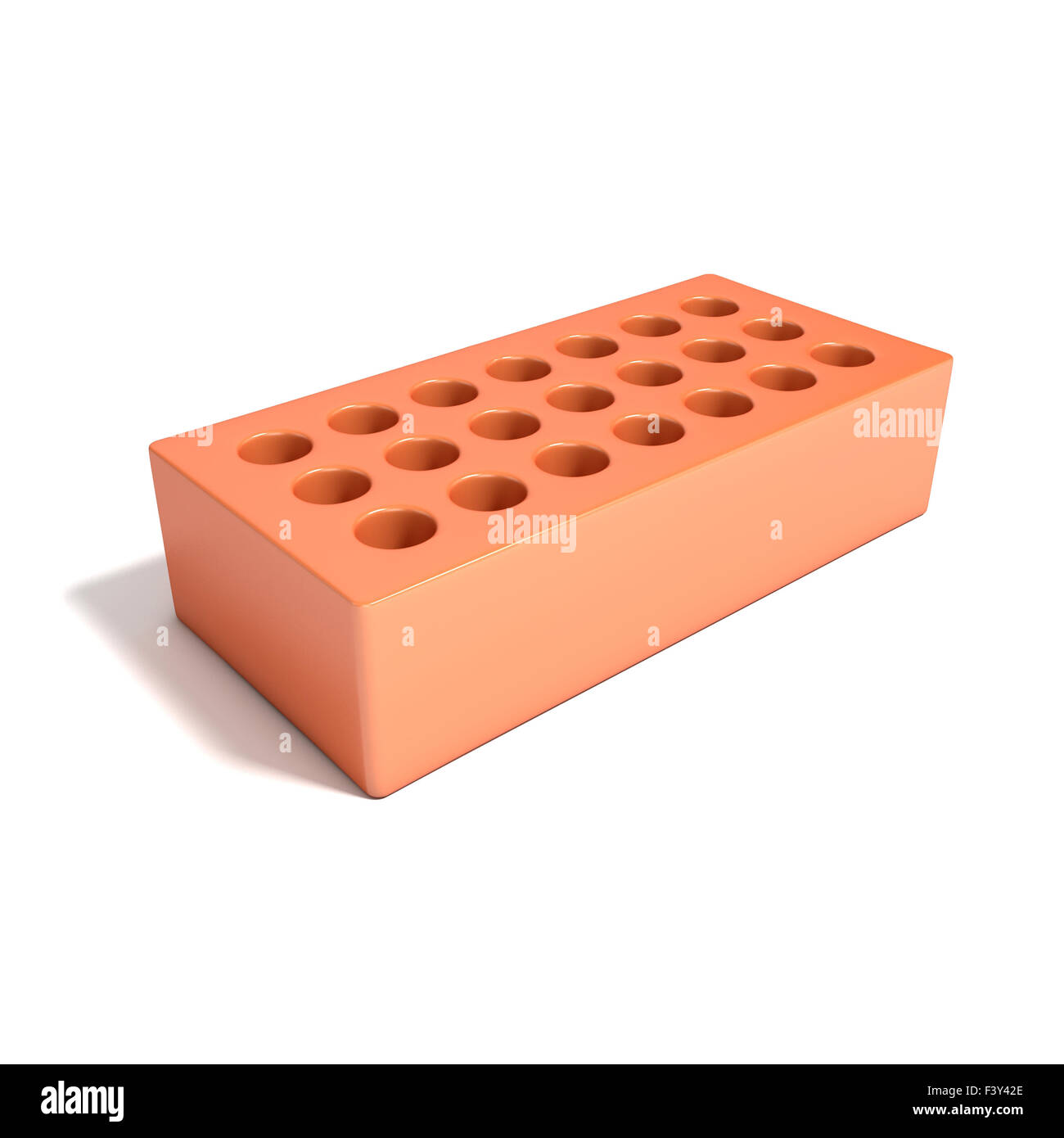 Red brick with round holes. 3D render illustration isolated on a white background. Stock Photo