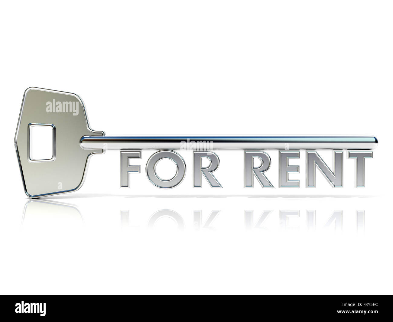 Door key FOR RENT sign. 3D render illustration isolated on white ...