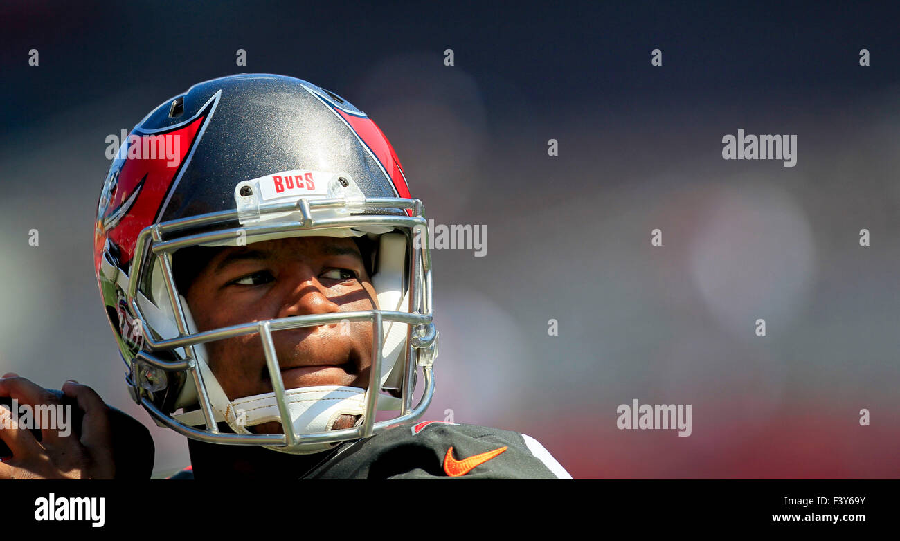 Oct. 11, 2015 - Tampa, Florida, U.S. - DIRK SHADD   |   Times  .Tampa Bay Buccaneers quarterback Jameis Winston (3), warms up on the field before taking on the Jacksonville Jaguars at Raymond James Stadium Sunday afternoon in Tampa (10/11/15) (Credit Image: © Dirk Shadd/Tampa Bay Times via ZUMA Wire) Stock Photo
