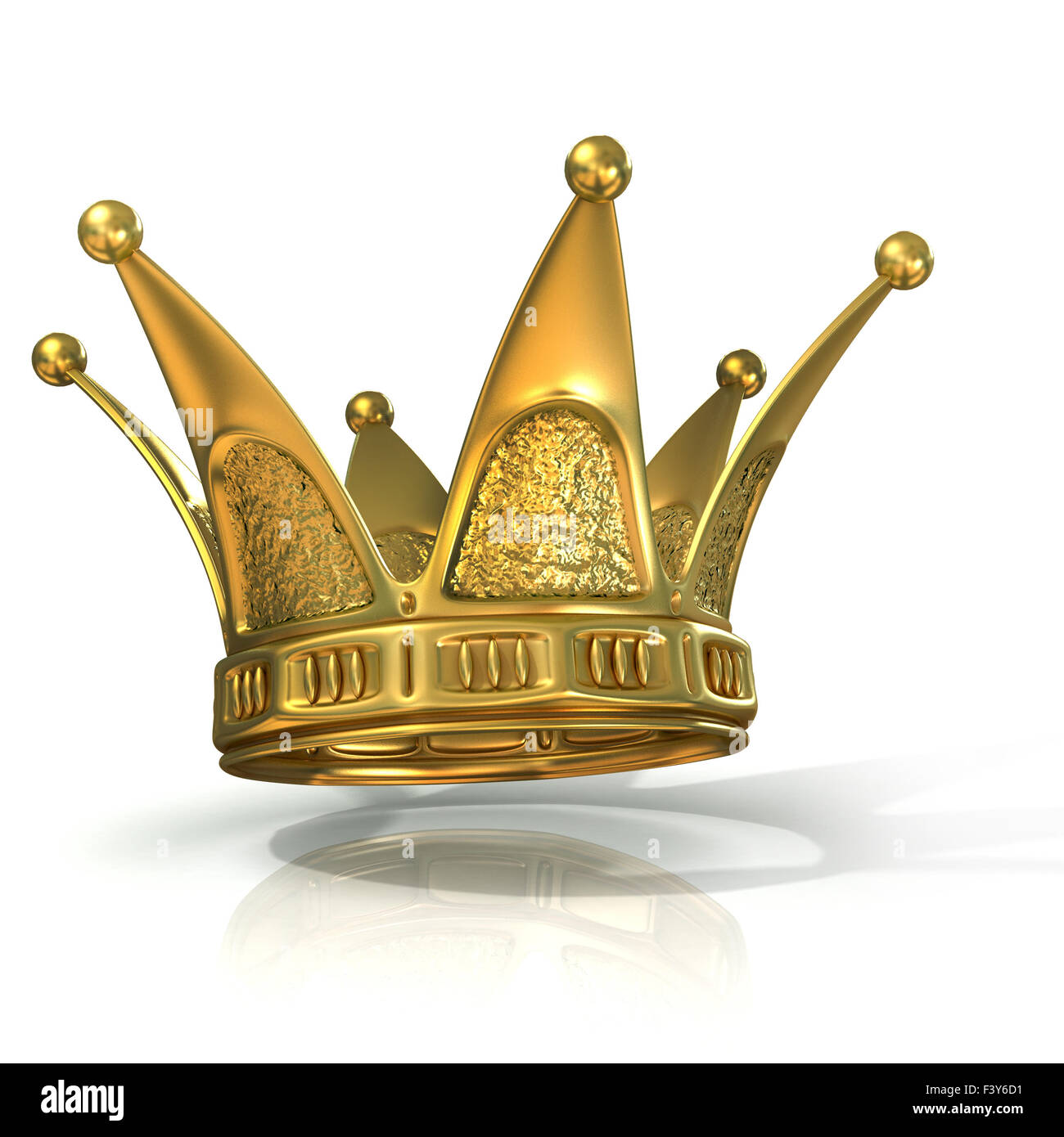 Golden crown isolated on a white background. Side view Stock Photo