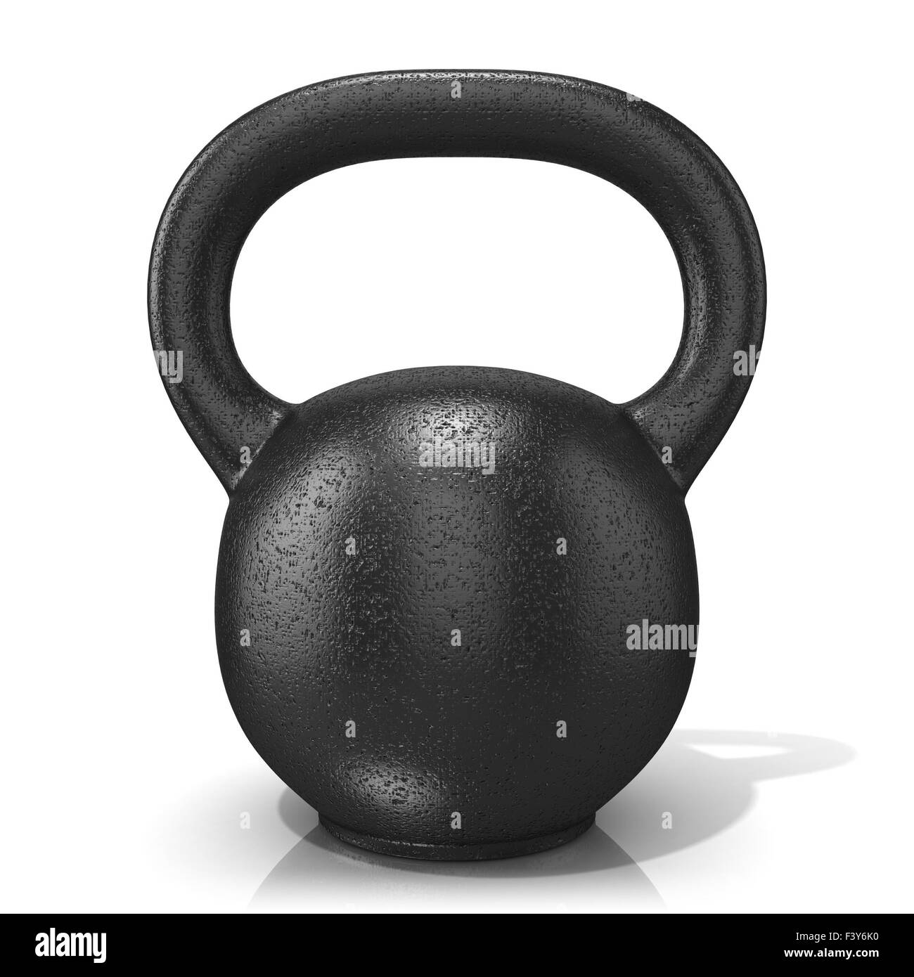 Rough cast iron kettle bell weight, isolated on a white background. 3D render illustration. Stock Photo