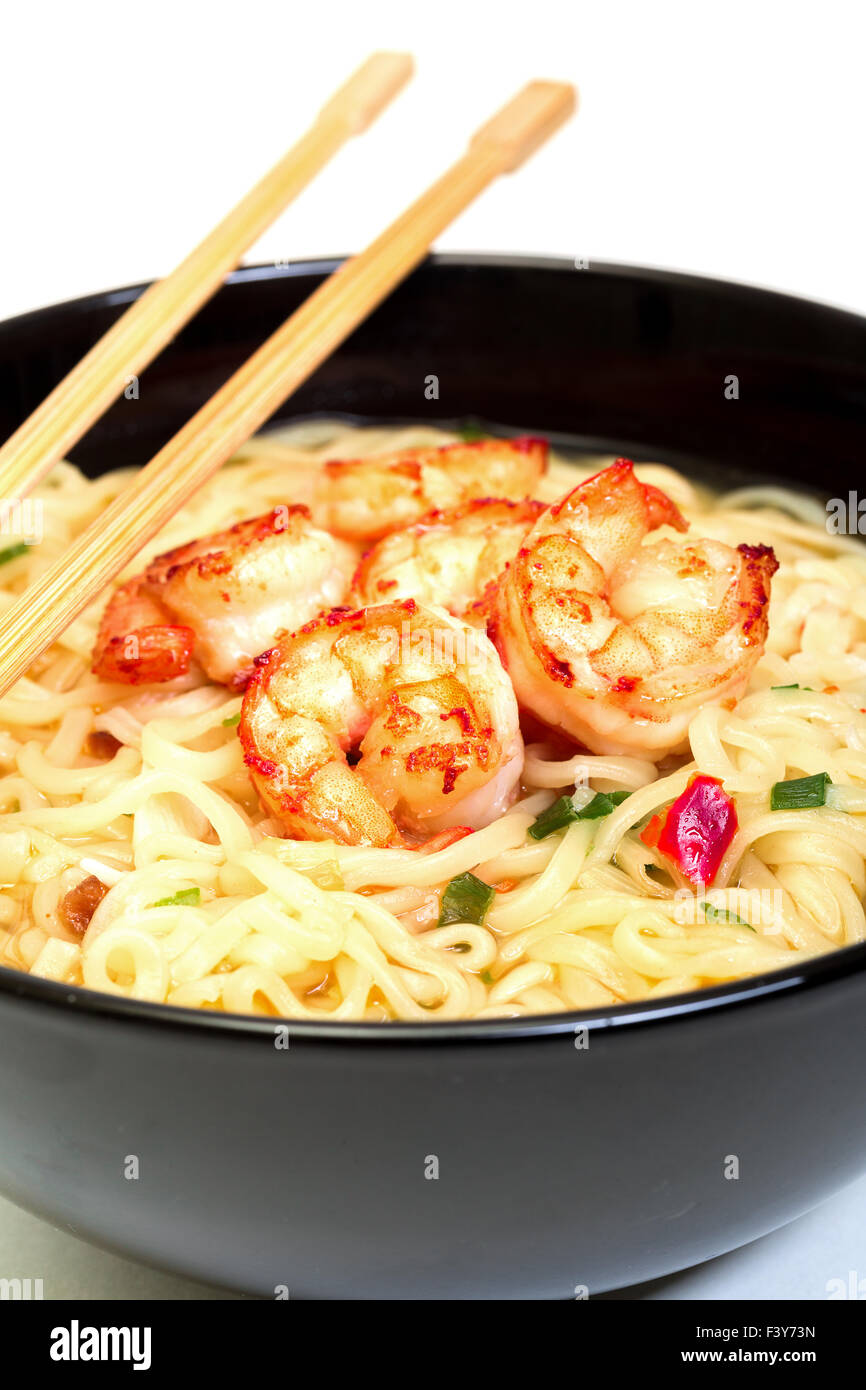 Shrimp and noodle soup bowl with chopsticks Stock Photo Alamy