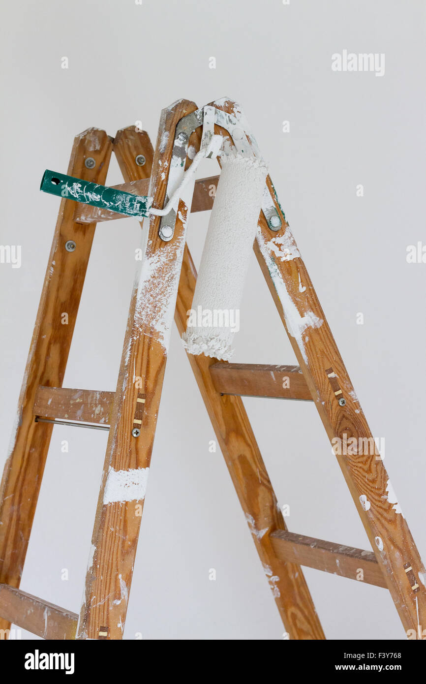 Painters roller on a ladder Stock Photo