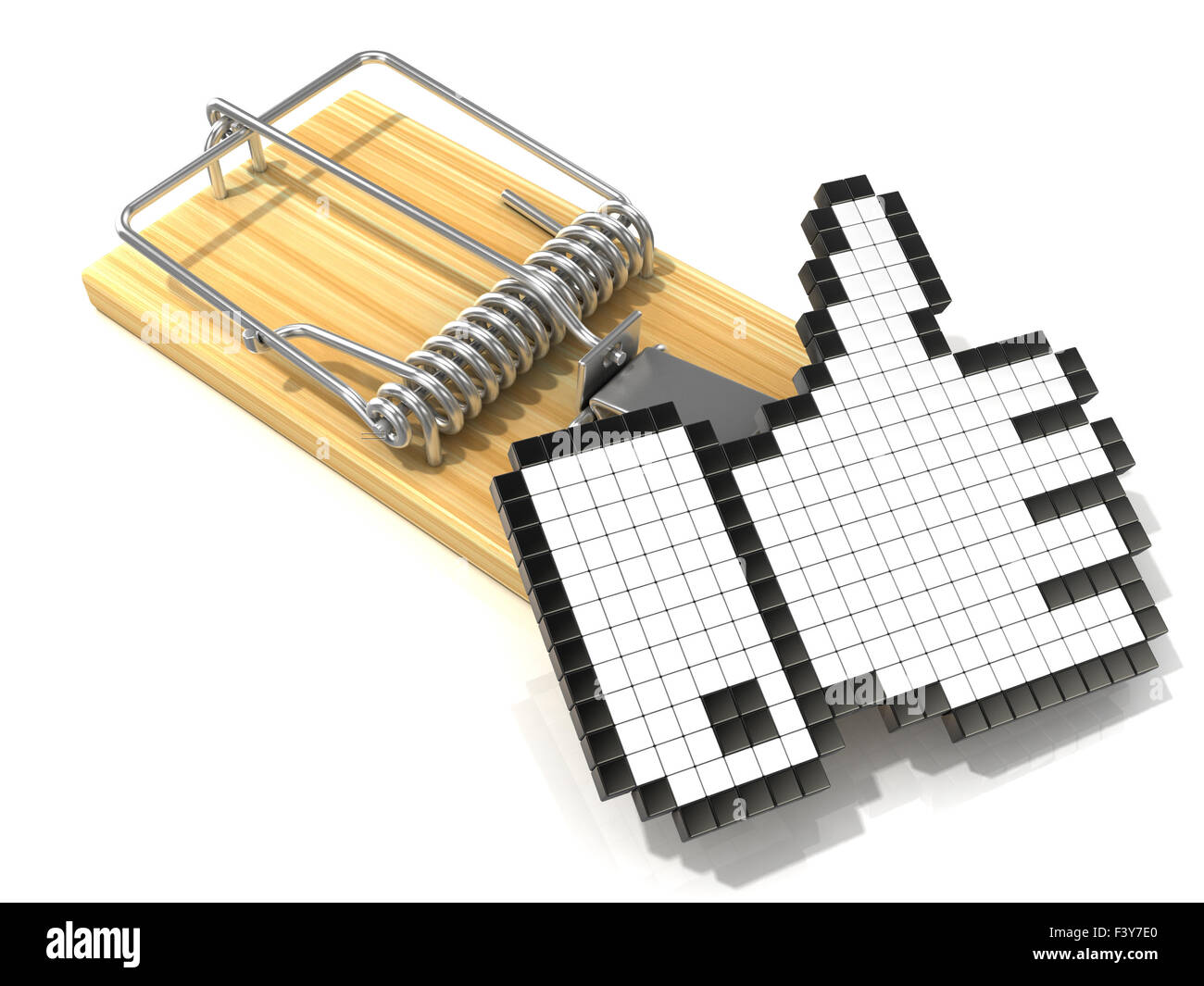 Like symbol in wooden mousetrap. 3D rendering illustration, isolated on white background. Stock Photo