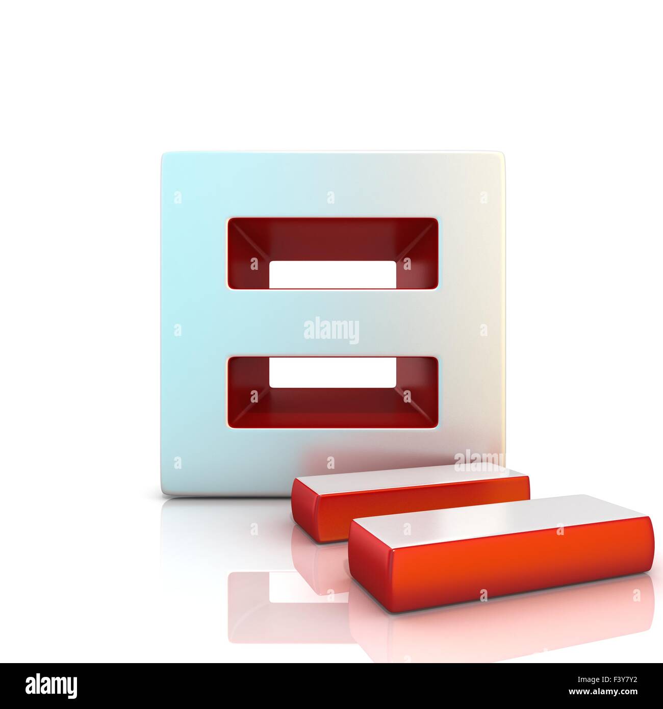 Equally sign. 3D render illustration, isolated on white. Front view Stock Photo