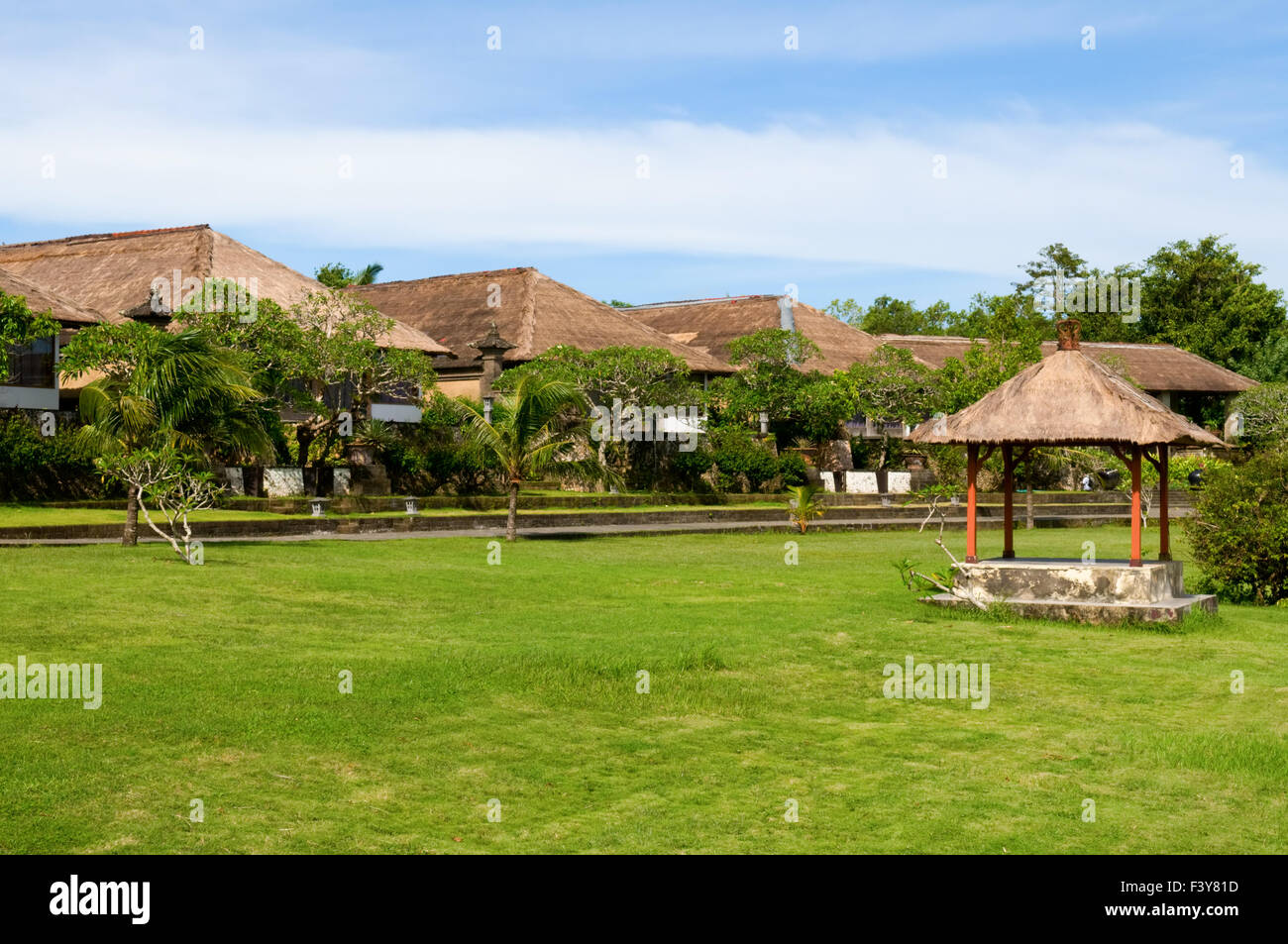 Villas and hut in green field of India Stock Photo