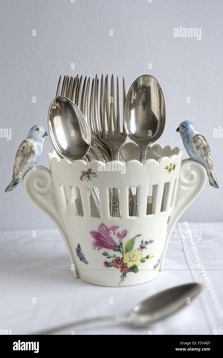 Old silver cutlery (Christofle) Stock Photo