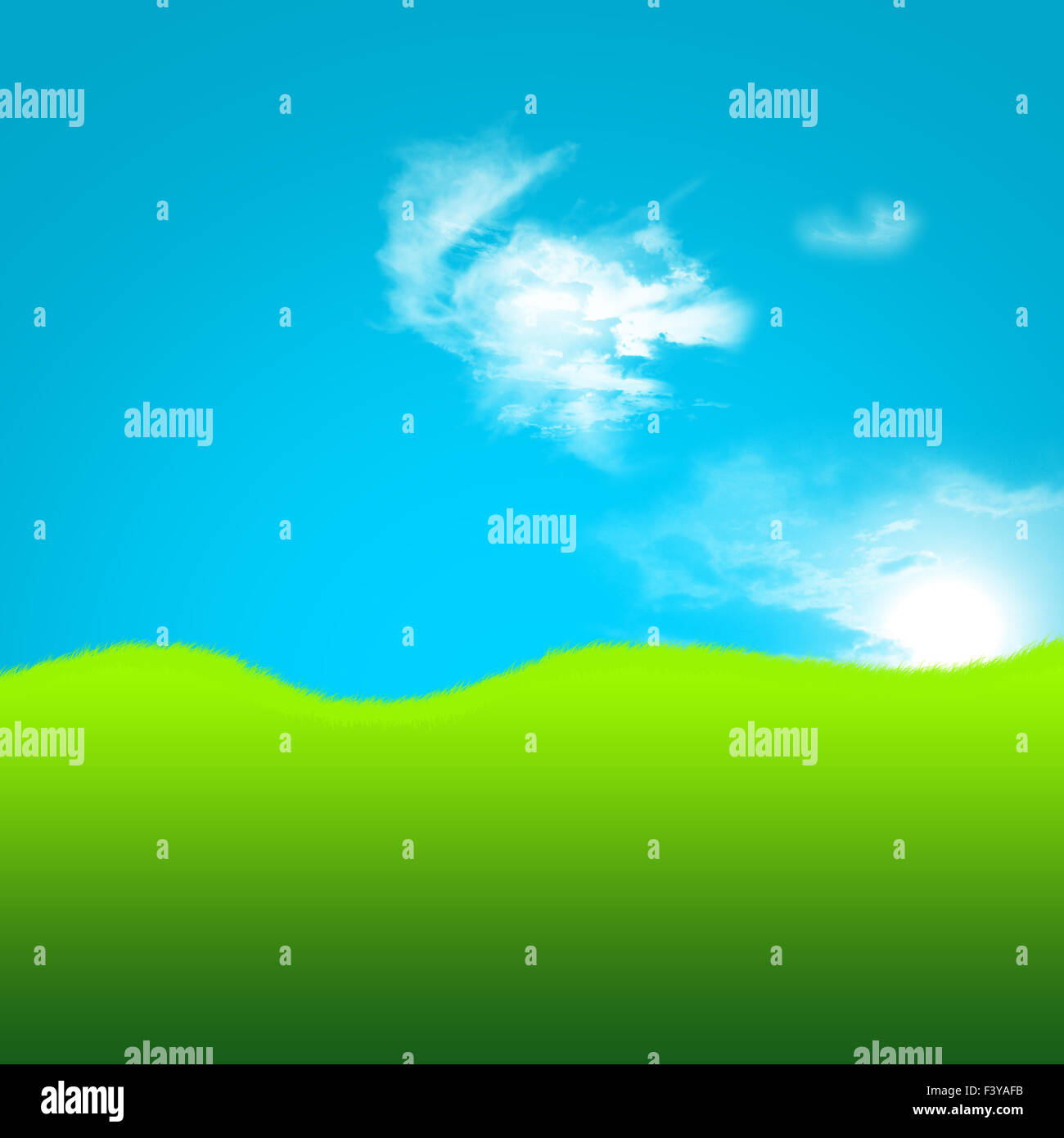2d artistic field of green grass and sky Stock Photo
