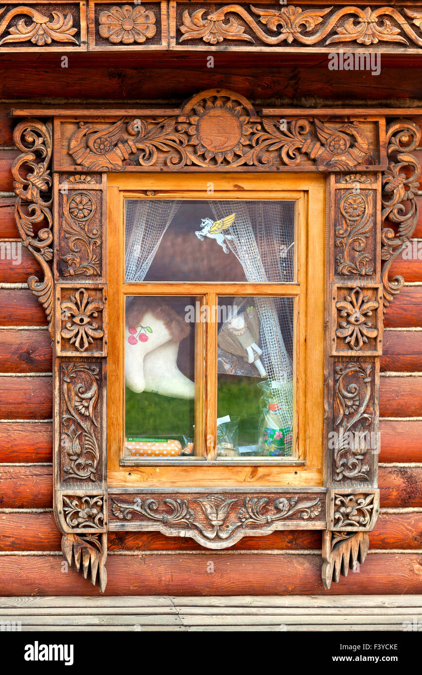 Window decorated with carving Stock Photo