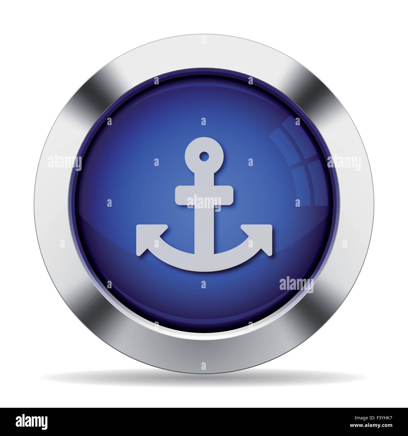 Blue glossy steel anchor button. Arranged layer structure. Stock Vector