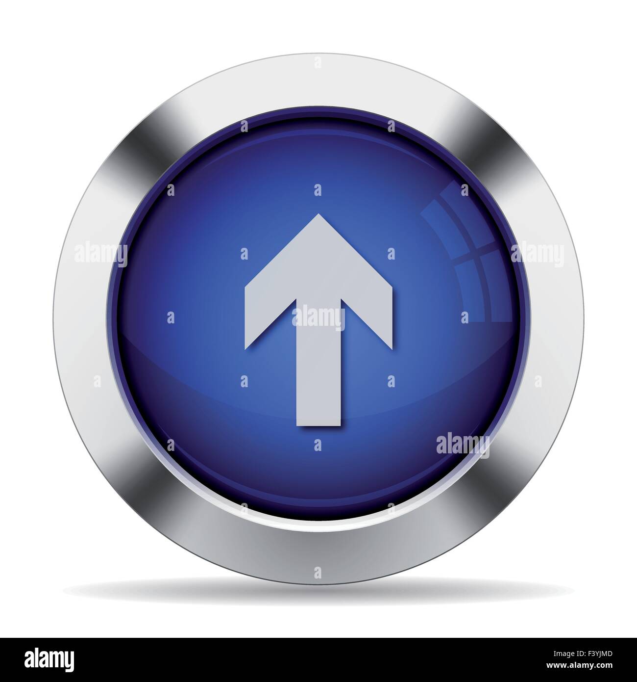 Blue glossy steel up arrow button. Arranged layer structure Stock