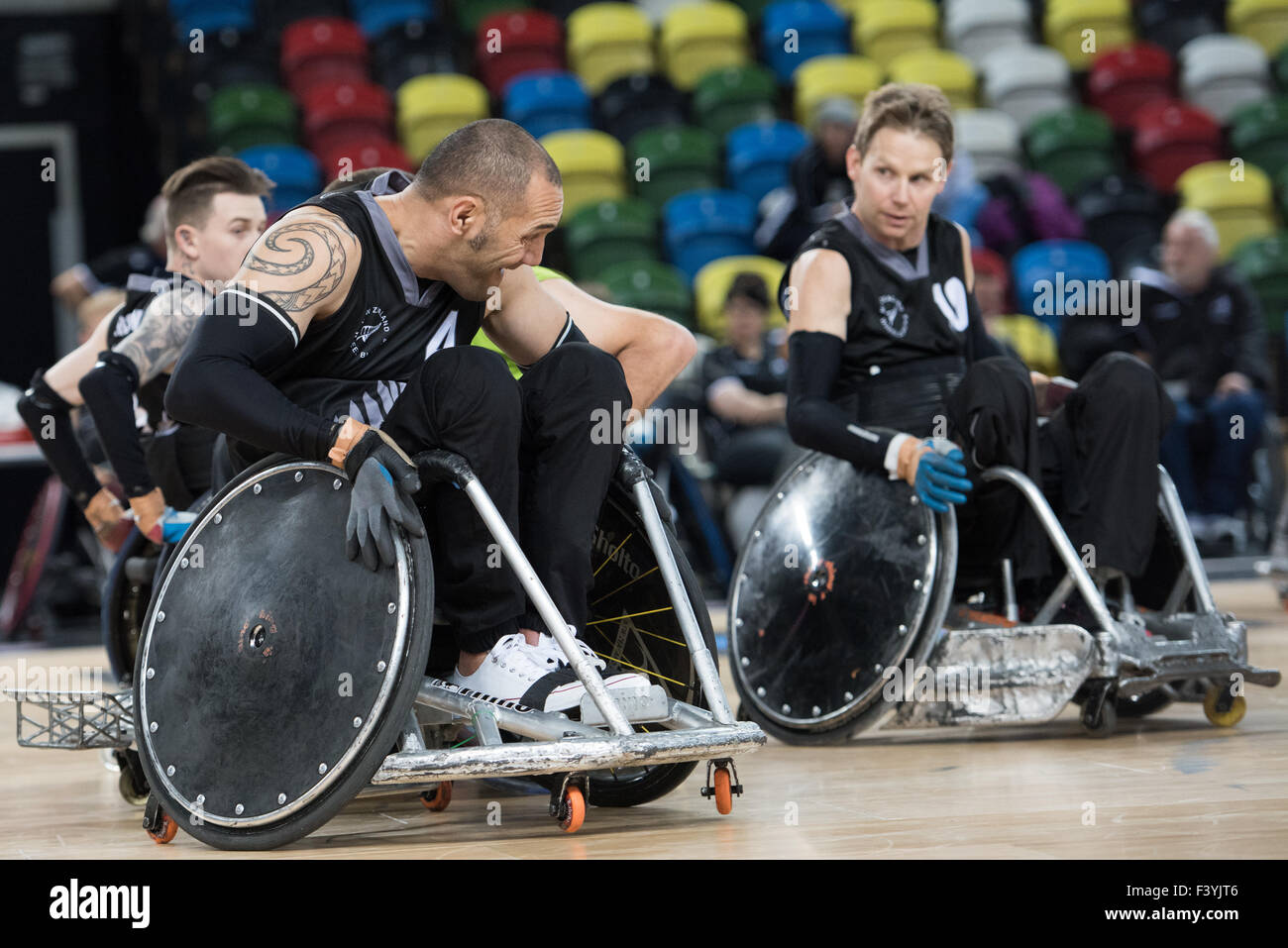 World Wheelchair Rugby Challenge 2015 RSA vs NZL. New Zealand 'Wheel Blacks' defeat South Africa 64-32. New Zealand no 4 Sholto Taylor 13th October, 2015. copyright PMGimaging/Alamy Live News Stock Photo