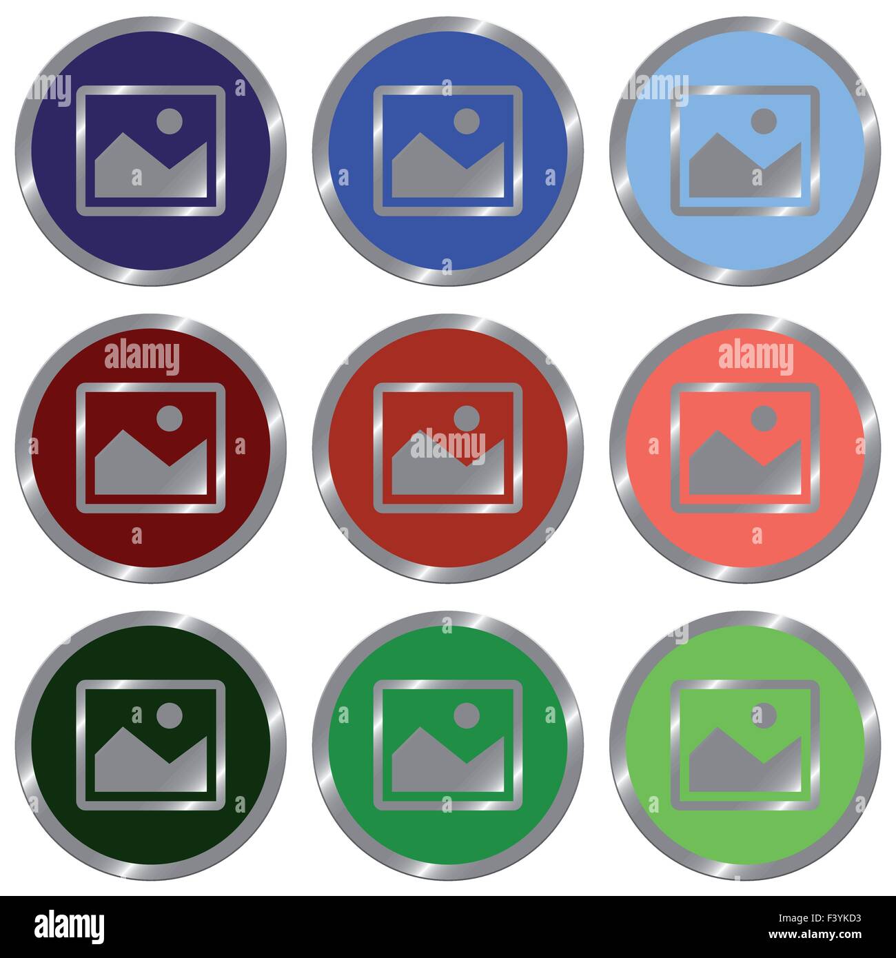 Set of glossy round flat image icon in 9 colors. Well organized layer ...