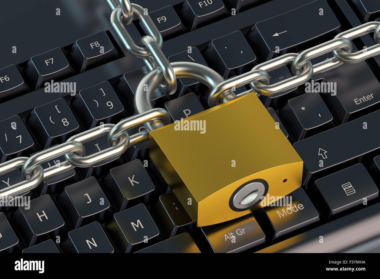 computer security concept, keyboard with chain and lock Stock Photo