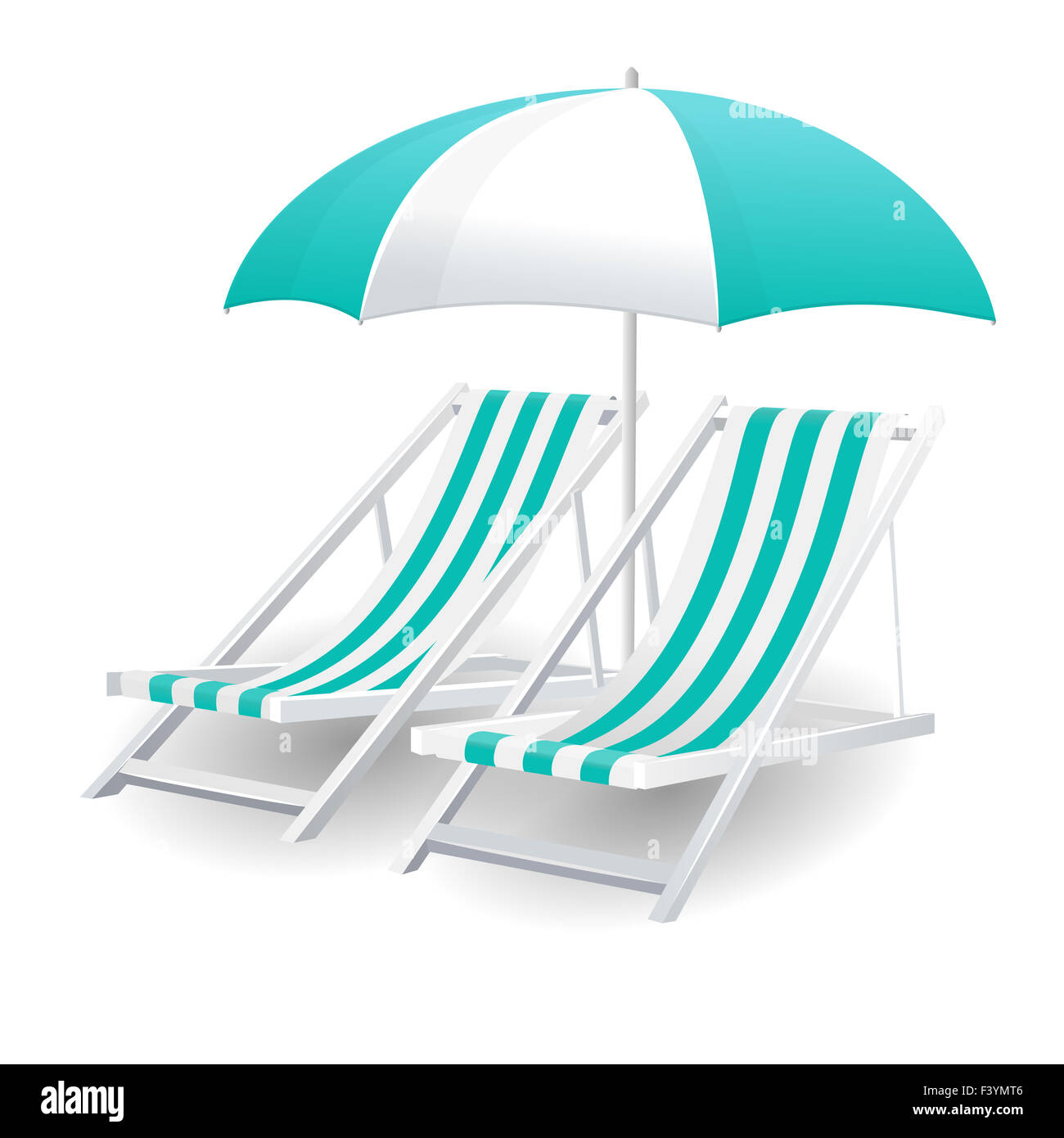 Chair and beach umbrella isolated Stock Photo
