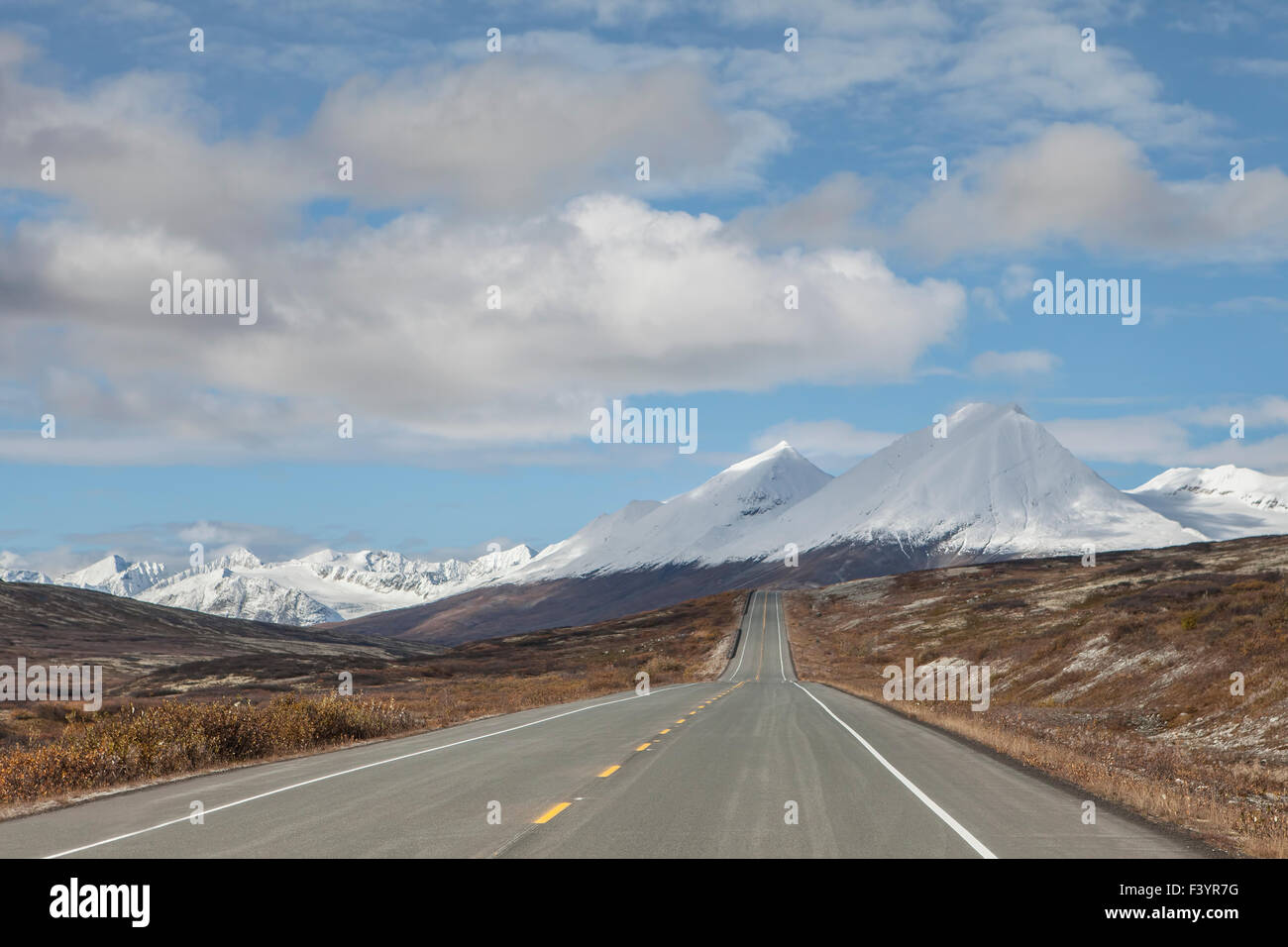 Haines Highway in the mountains of British Columbia in fall. Stock Photo