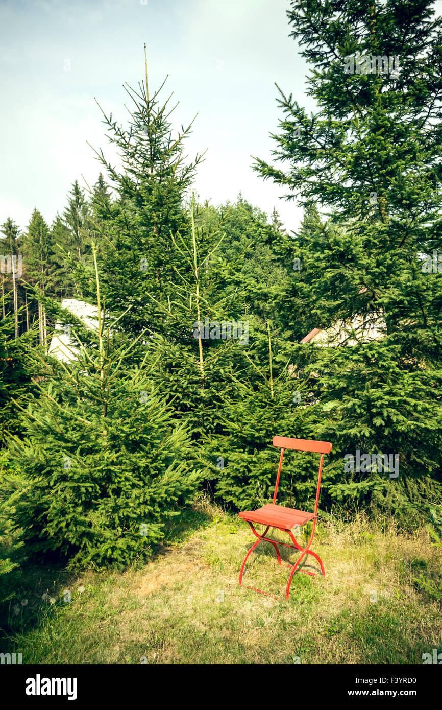 Red chair in nature Stock Photo Alamy