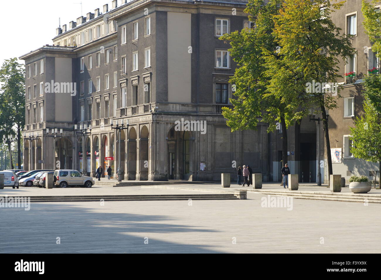 Nowa Huta, Krakow. Former symbol of communism in Poland. Plac Centralny, now Ronald Regan Square. Stalinist architecture. Stock Photo