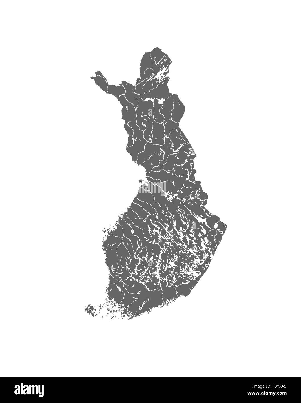 Map of Finland with rivers and lakes. Stock Photo