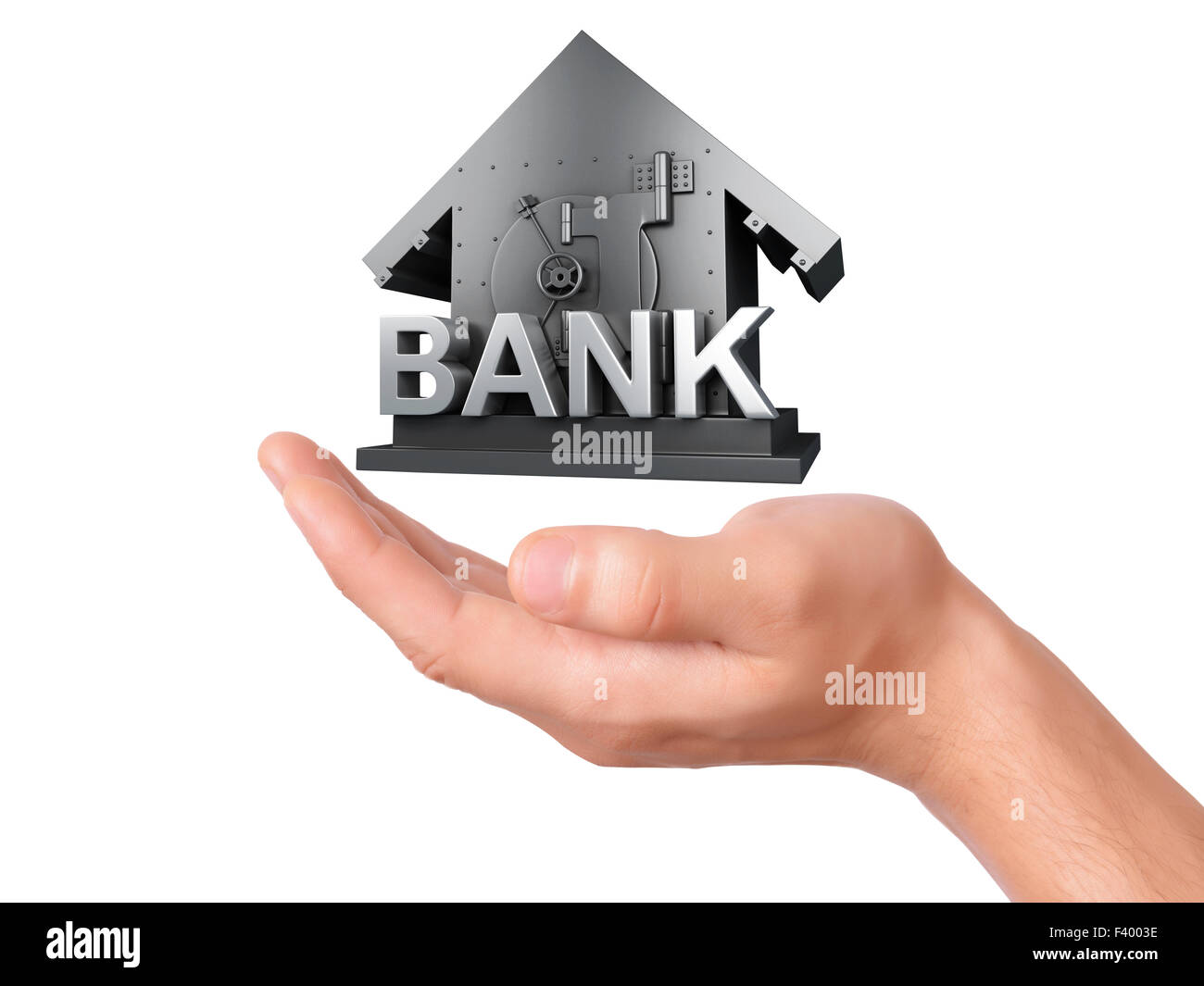 hand holding Bank Safe on white Background Stock Photo - Alamy