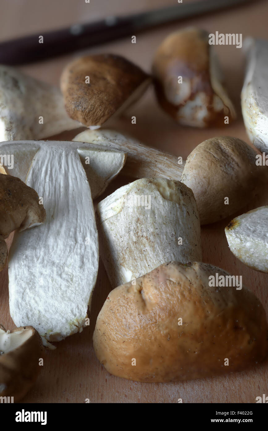 Halved boletus mushrooms ready for cooking Stock Photo Alamy