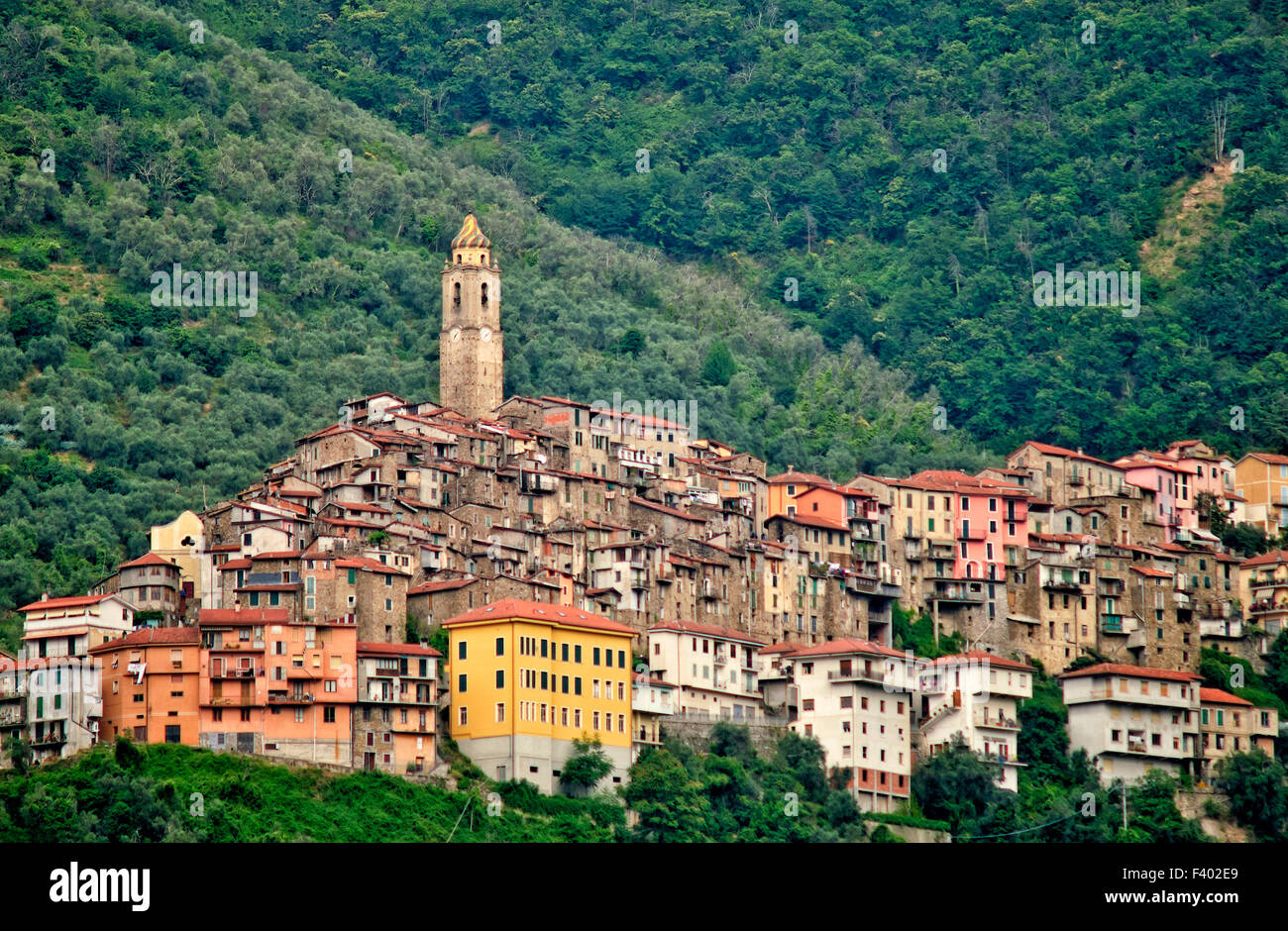 Small medieval town Castel Vittorio in Italy Stock Photo