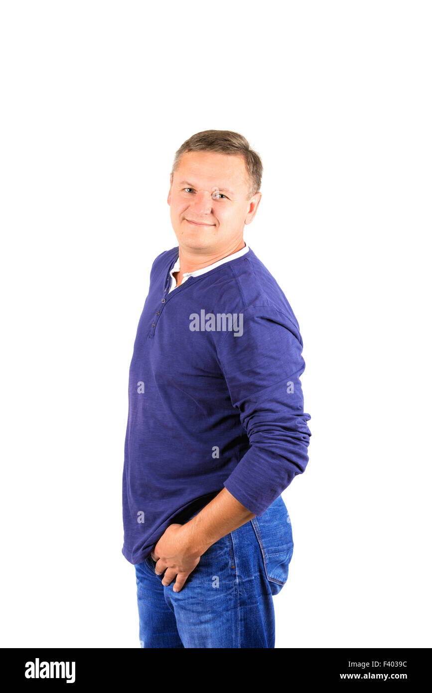 Casually dressed middle aged man smiling Stock Photo