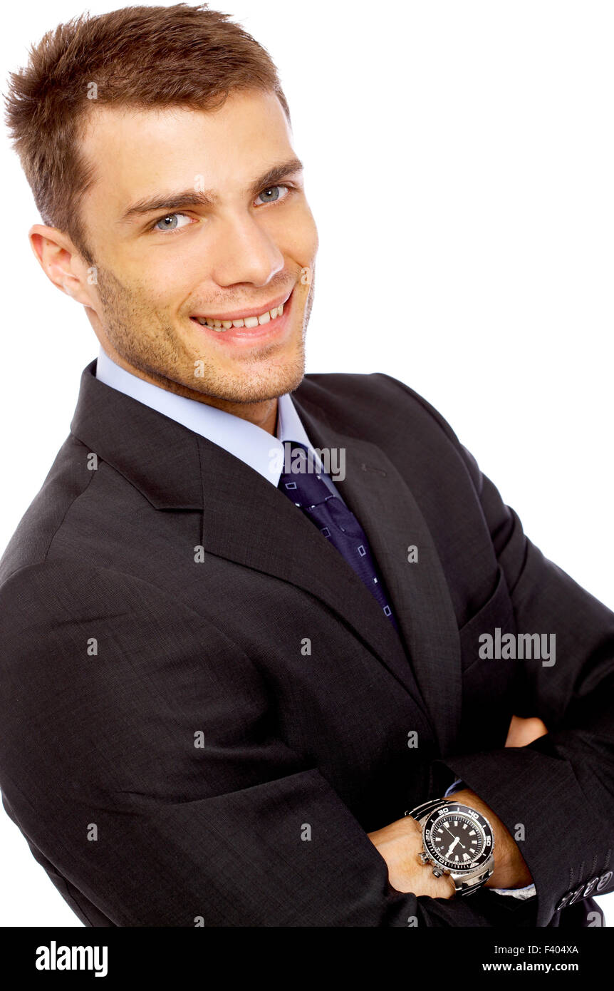 Confident young businessman on white background Stock Photo - Alamy