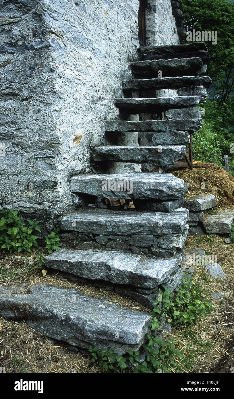Stonehouse; Stonestairs; Switzerland Stock Photo