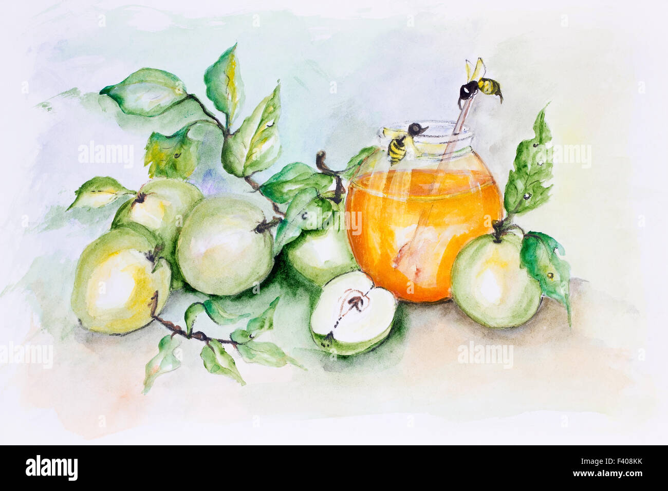 Honey bees and apples Stock Photo Alamy