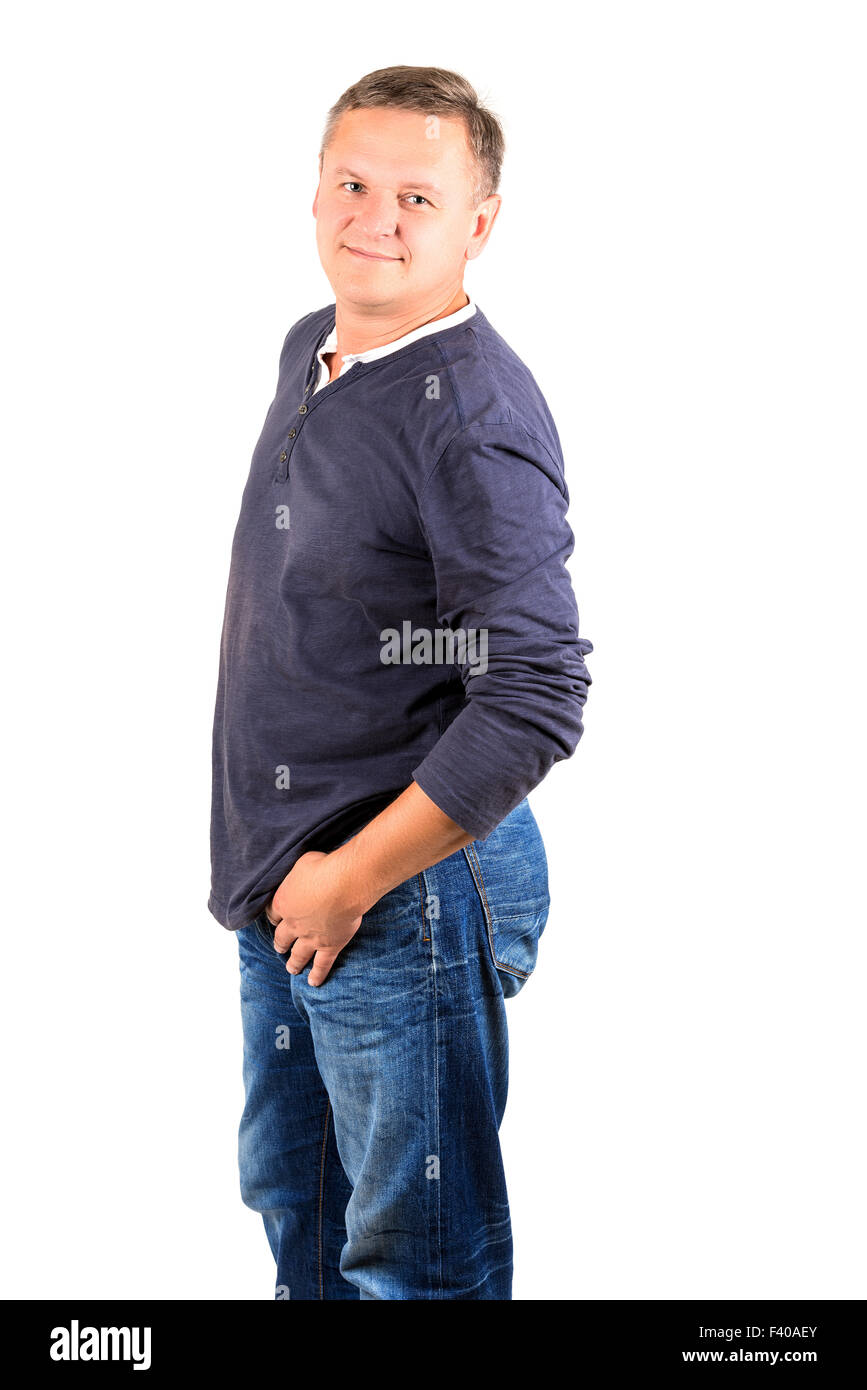 Casually dressed middle aged man in jeans Stock Photo