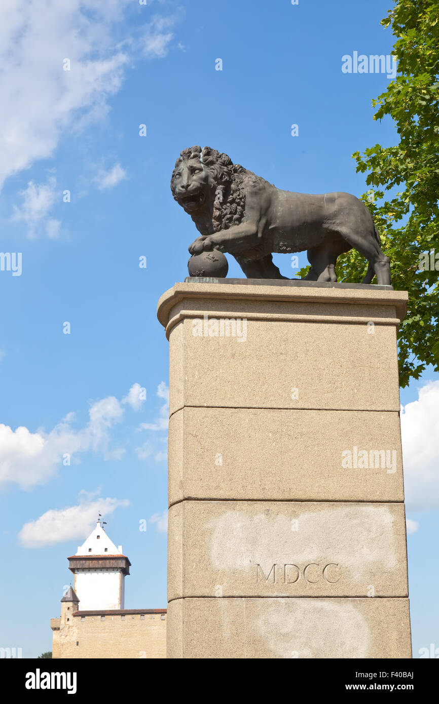 monument Swedish lion in Narva, Estonia Stock Photo