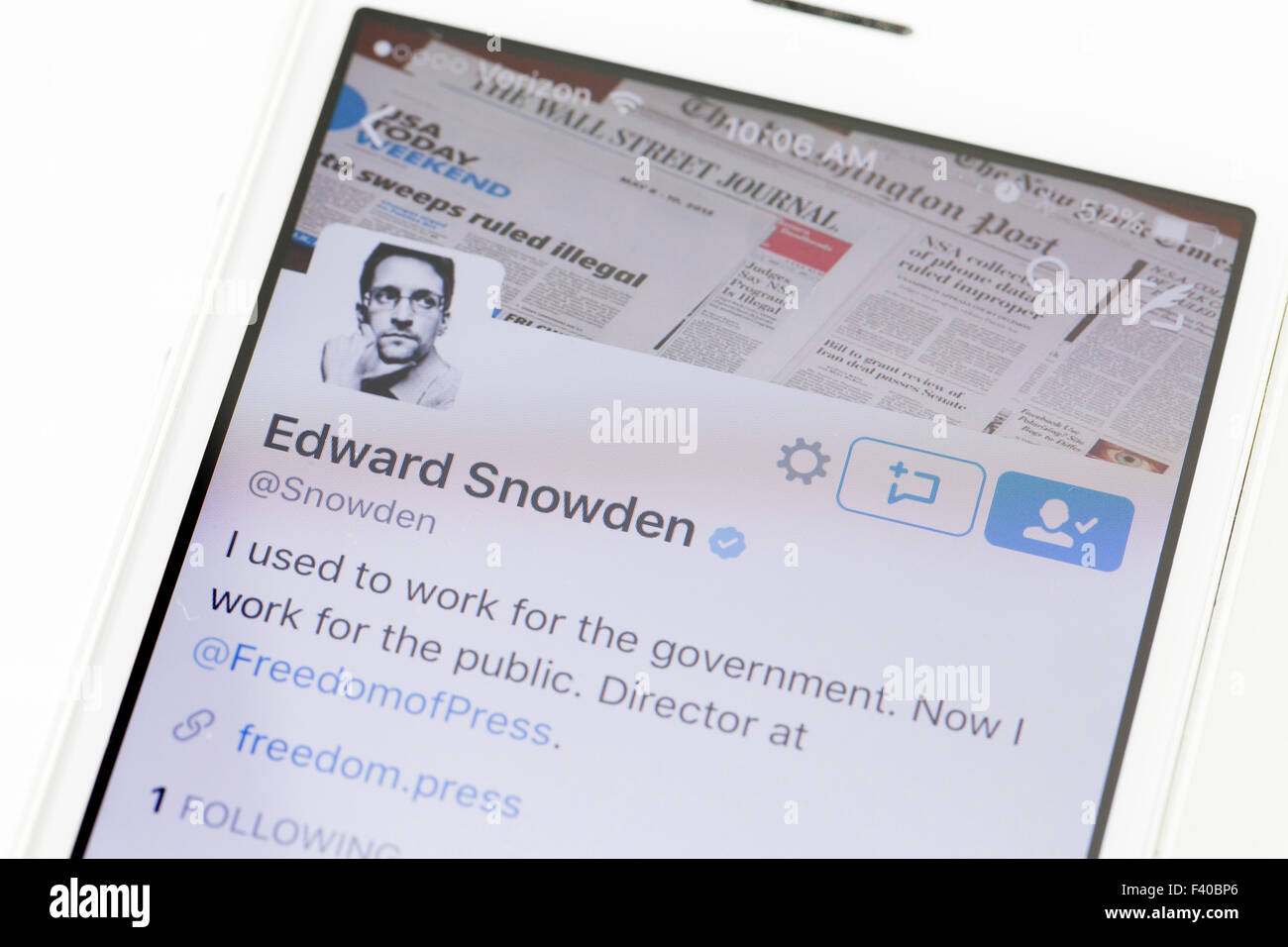 Edward Snowden's Twitter profile  - USA Stock Photo