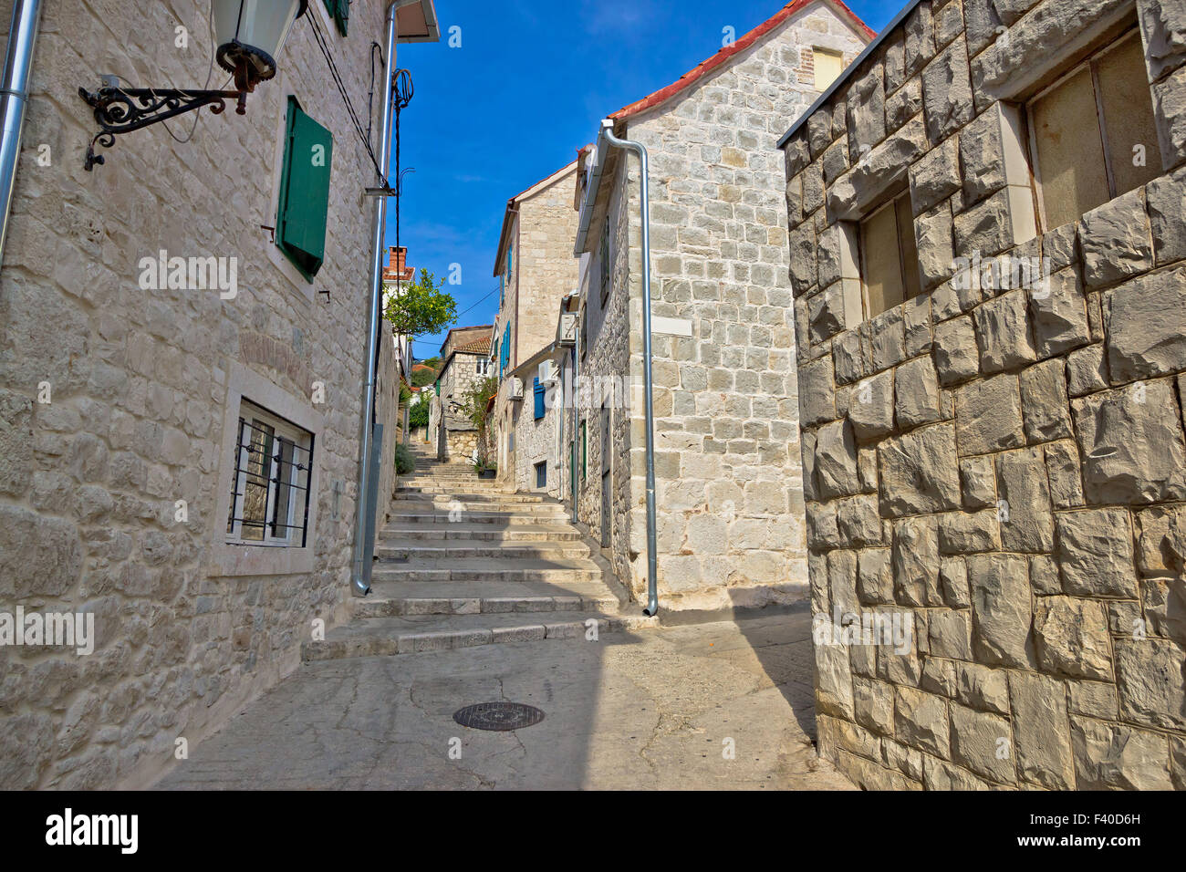 Split old historic stone street Stock Photo