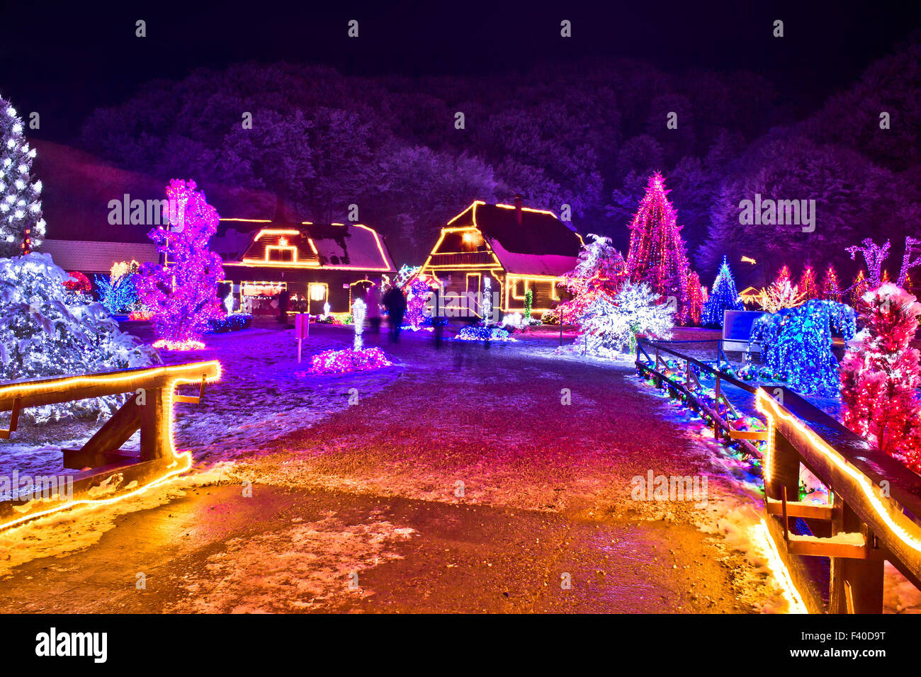 Village in colorful christmas lights Stock Photo