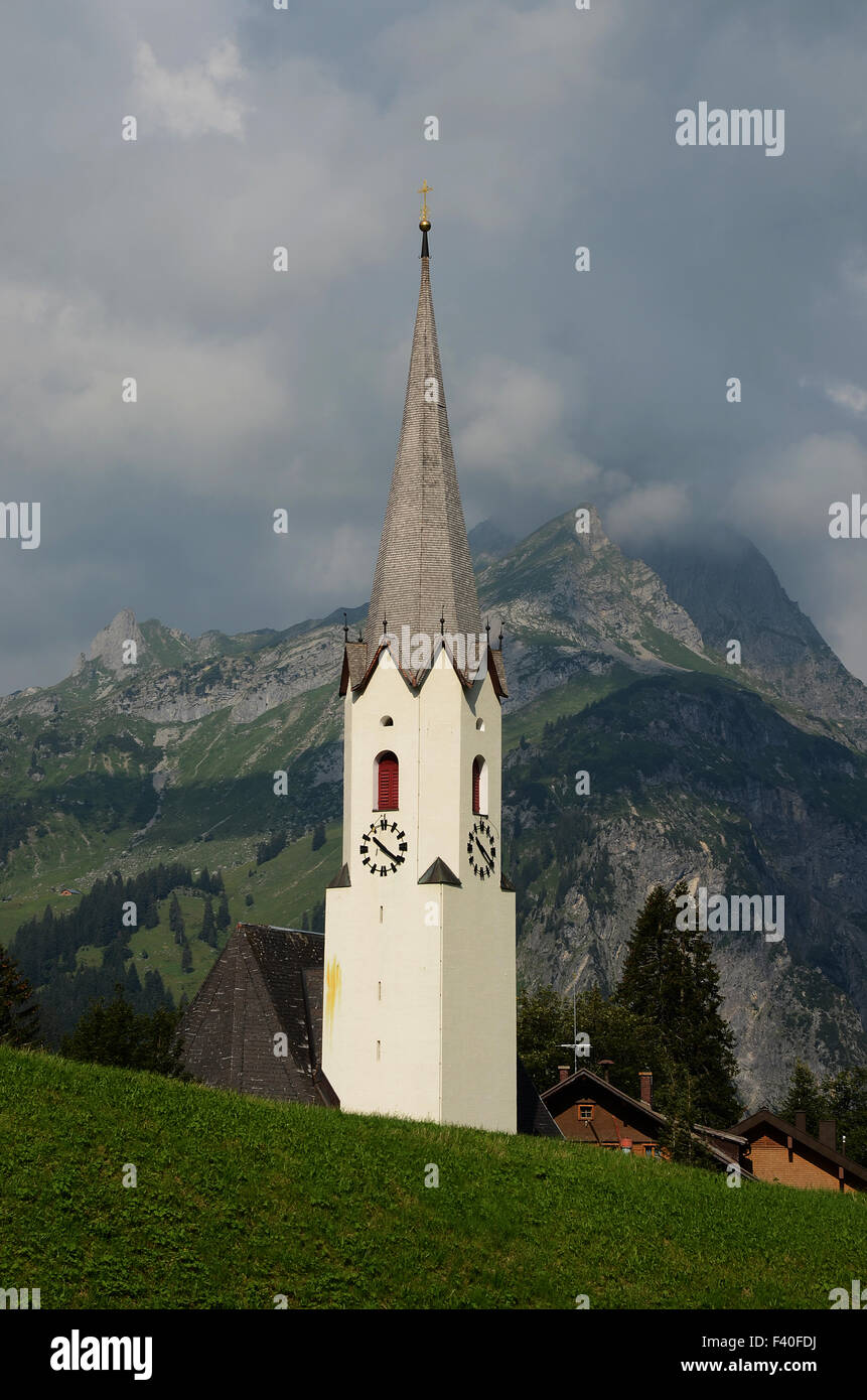 church; mountain village; alps; Austria; Stock Photo
