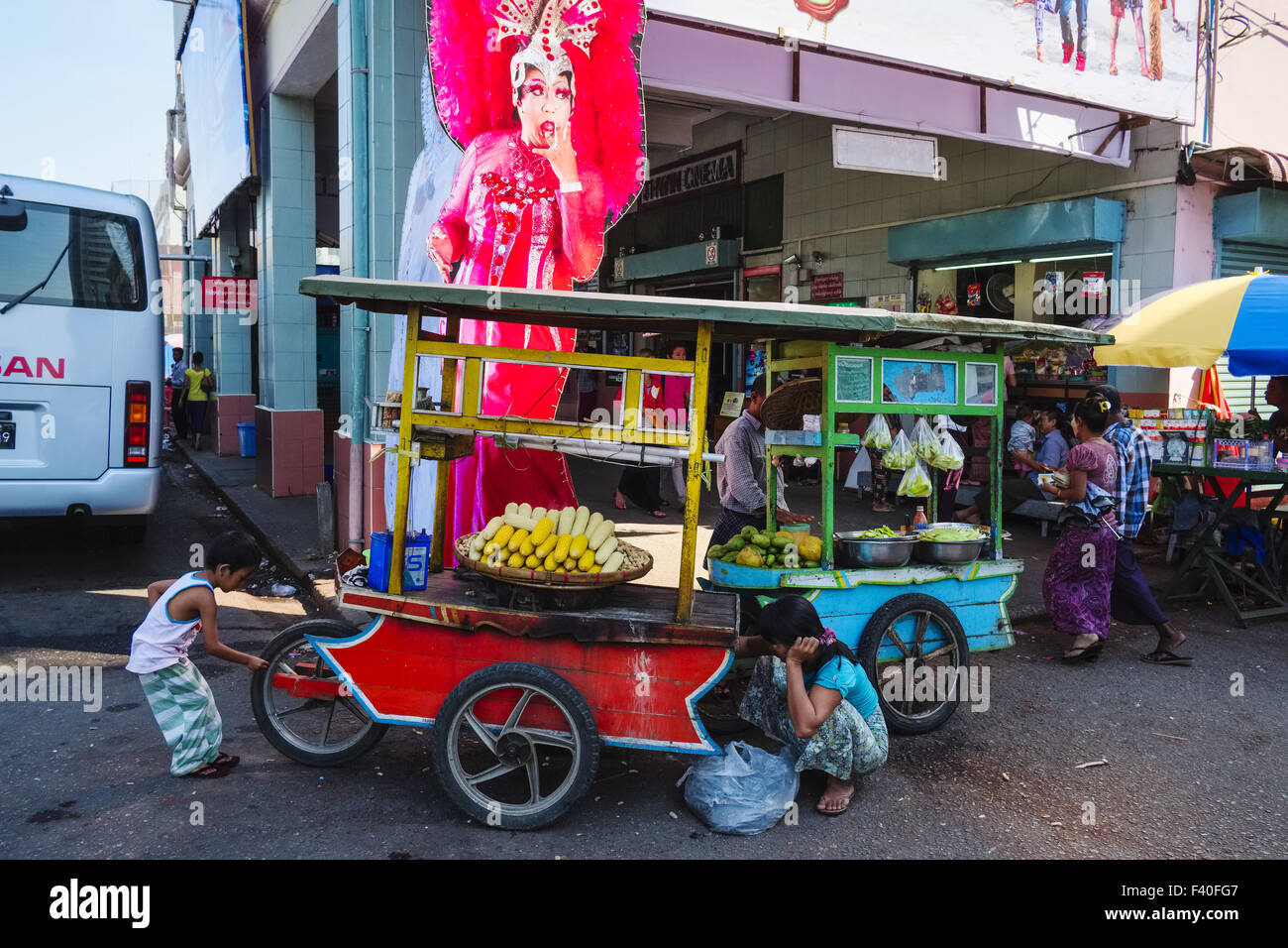 Street scene, Yangon, Myanmar Stock Photo