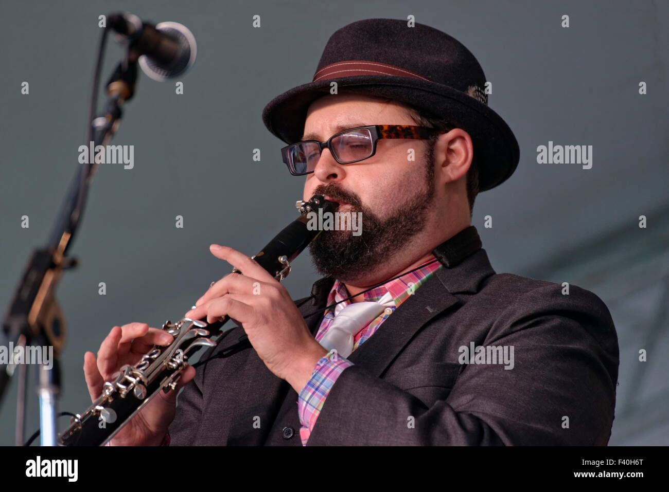 Klezmer clarinetist Michael Winograd performs at the Richmond Folk Festival, Richmond, VA. Stock Photo