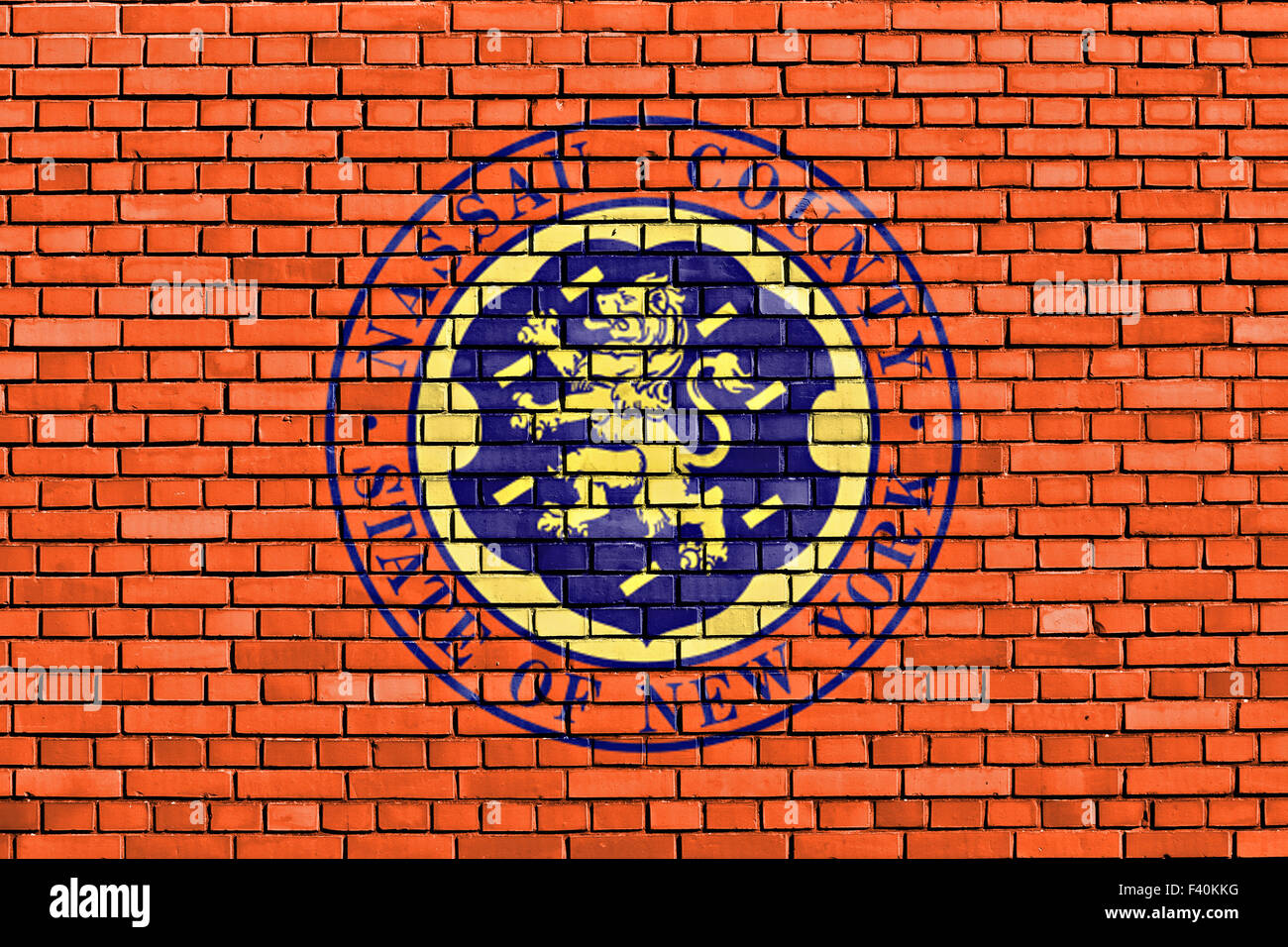 flag of Nassau County painted on brick wall Stock Photo