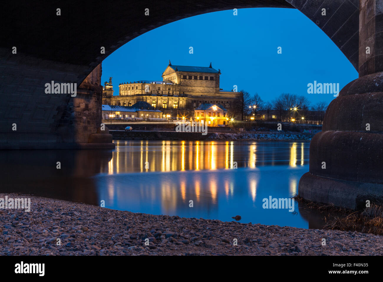 Semper Opera House at Twilight Hour Stock Photo