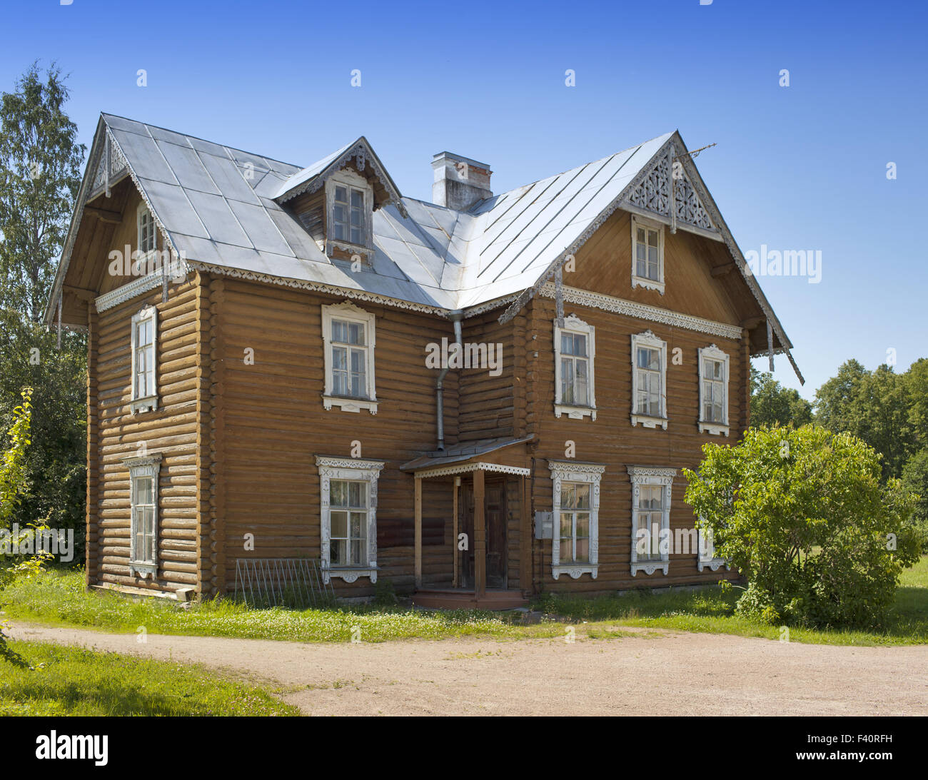Ancient inhabited wooden house. Stock Photo