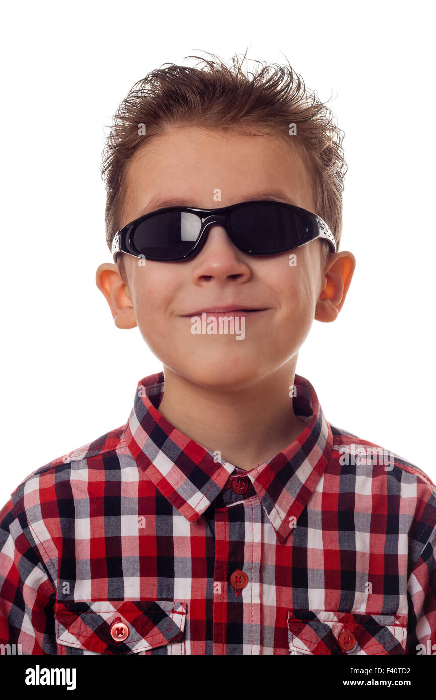 Smiling boy with sunglasses Stock Photo Alamy