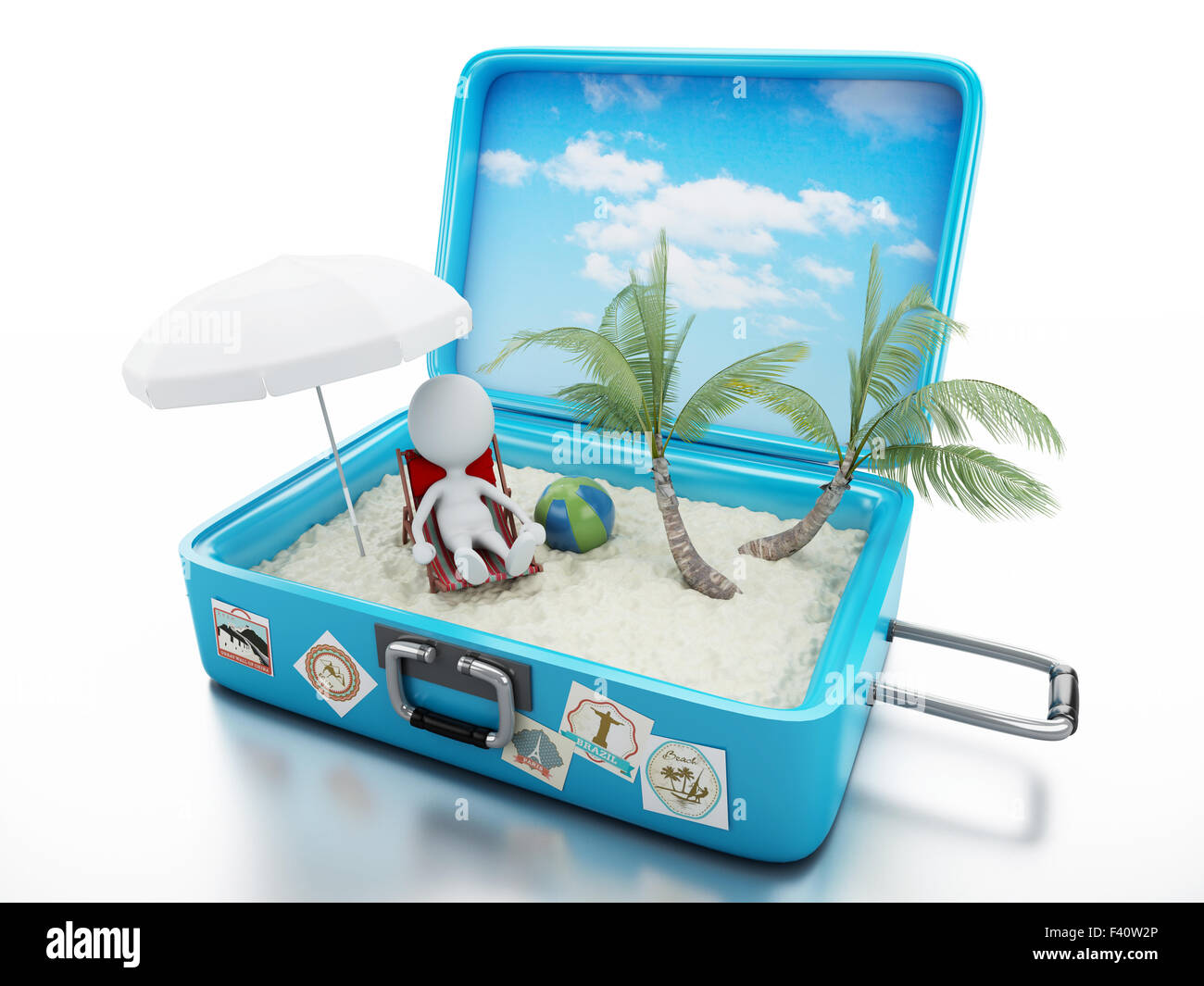 3d white people in a travel suitcase Stock Photo - Alamy